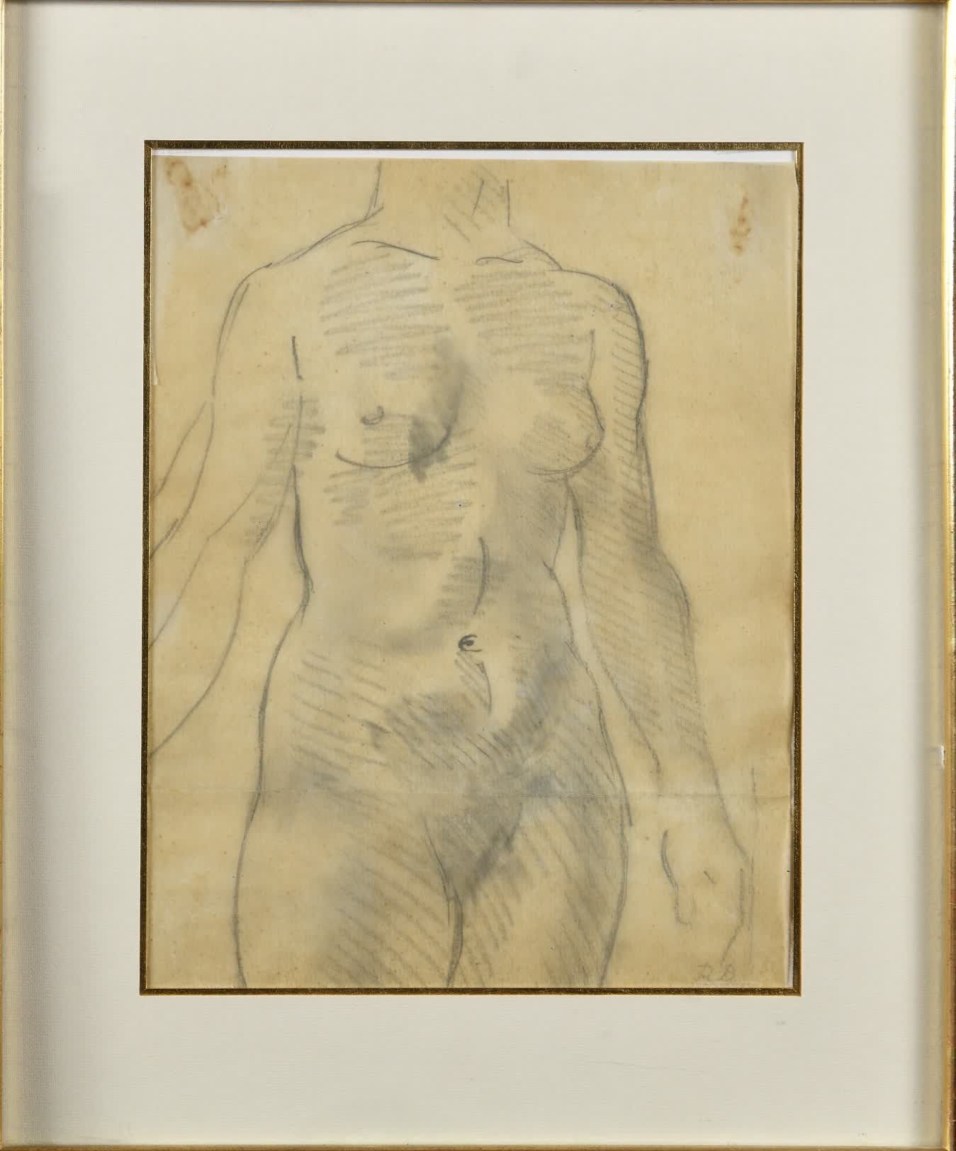 Null RAOUL DUFY (1877-1953) Etude de femme nue à mi-corps Graphite et estompe su&hellip;