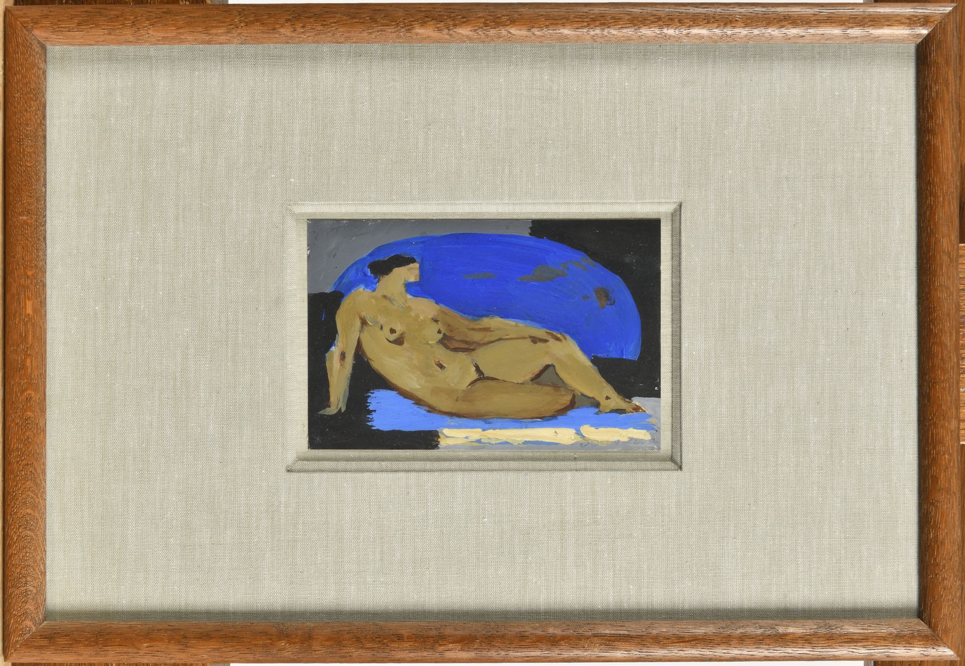 Null JEAN SOUVERBIE (1891-1981) Nu au fond bleu 水粉画，右下有签名痕迹 8,5 x 13 cm 水粉画，右下有签&hellip;