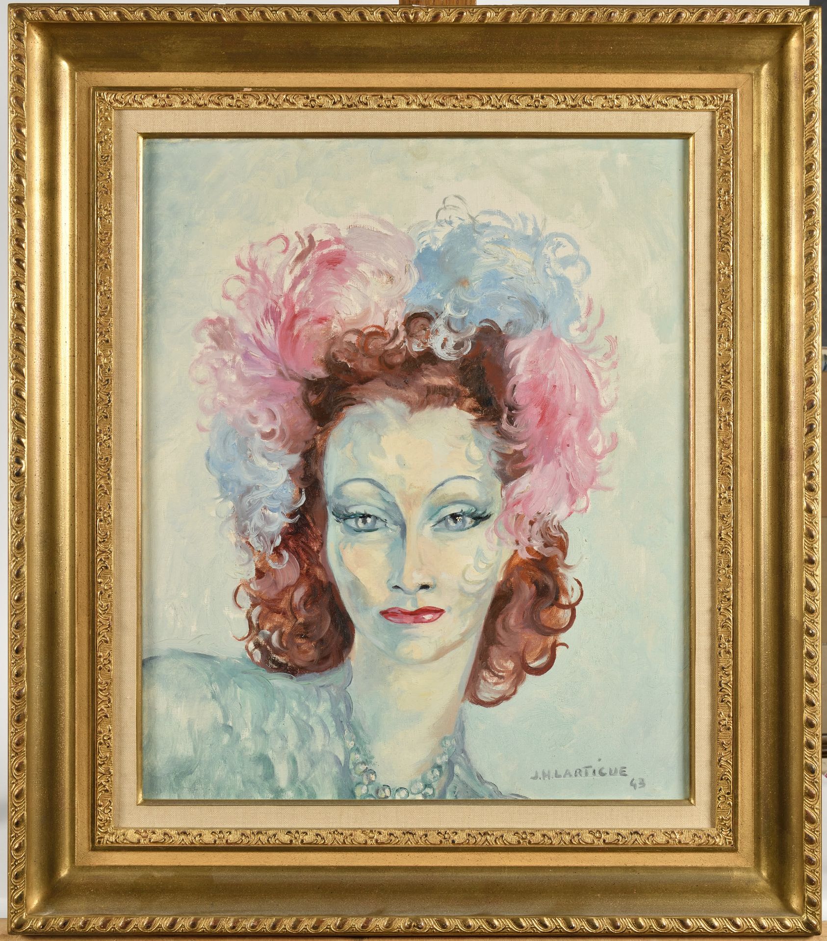 Null JACQUES-HENRI LARTIGUE (1894-1986) Portrait de femme, 1943 布面油画，右下角有签名和日期 6&hellip;