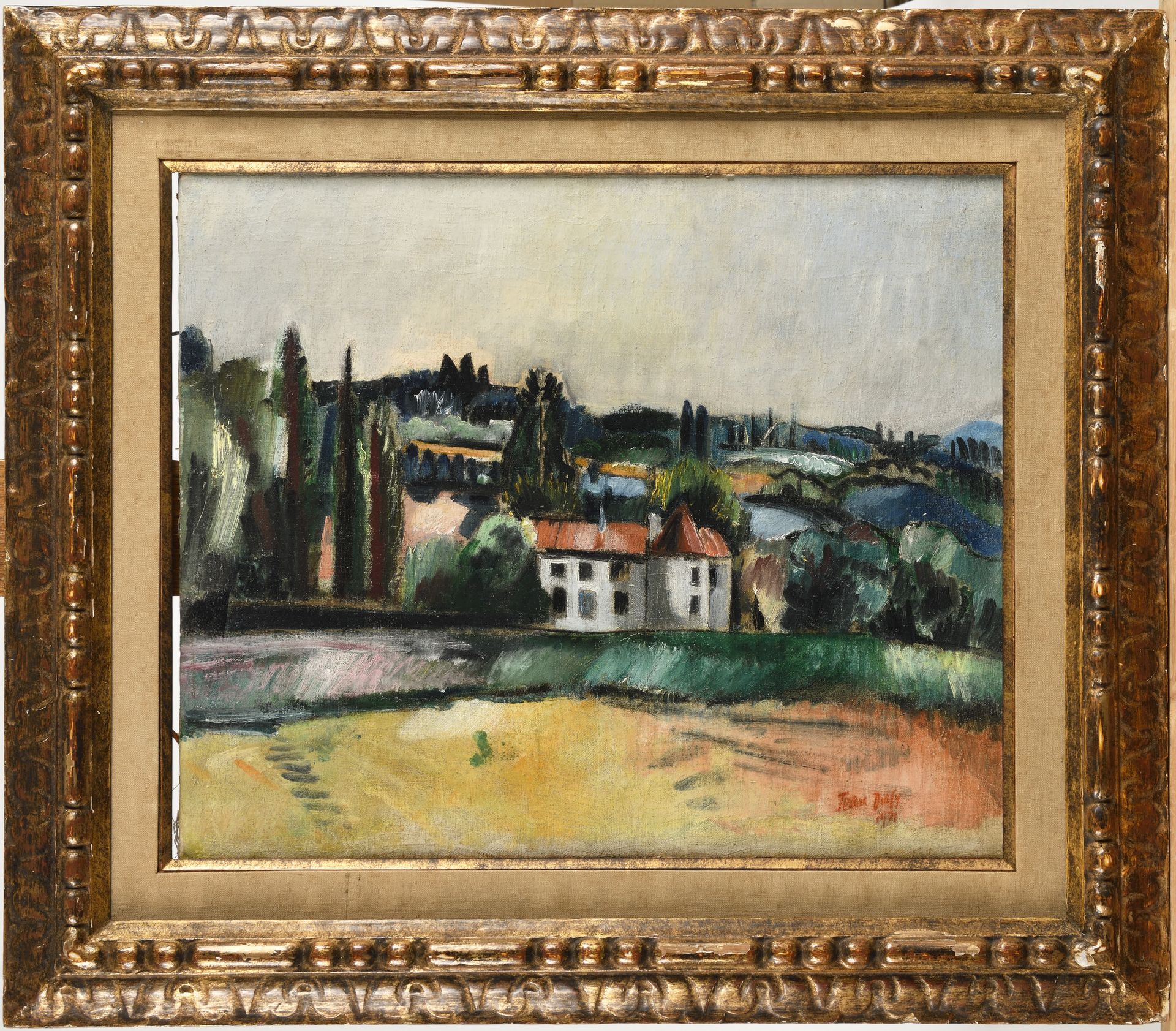 Null JEAN DUFY (1888-1964) Paysage du Limousin, 1921 布面油画 签名并注明右下角 Contresigné e&hellip;