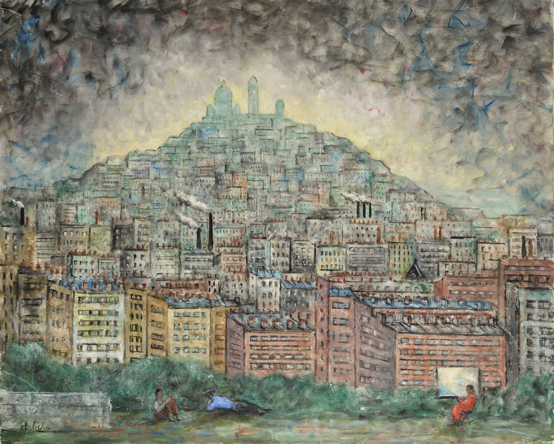 Null ALICE HALICKA (1895-1975) Vue de Montmartre, Sacré-Coeur Huile sur toile Si&hellip;