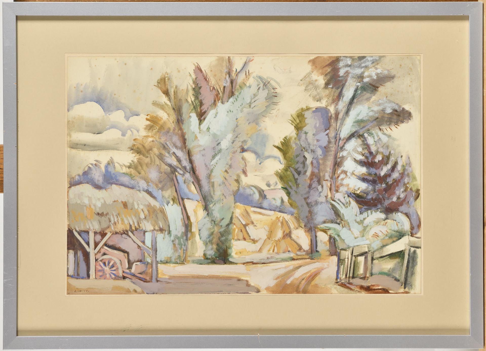 Null ANDRE LHOTE (1885-1962) Farmyard and field landscape, ca. 1930-1940 Gouache&hellip;