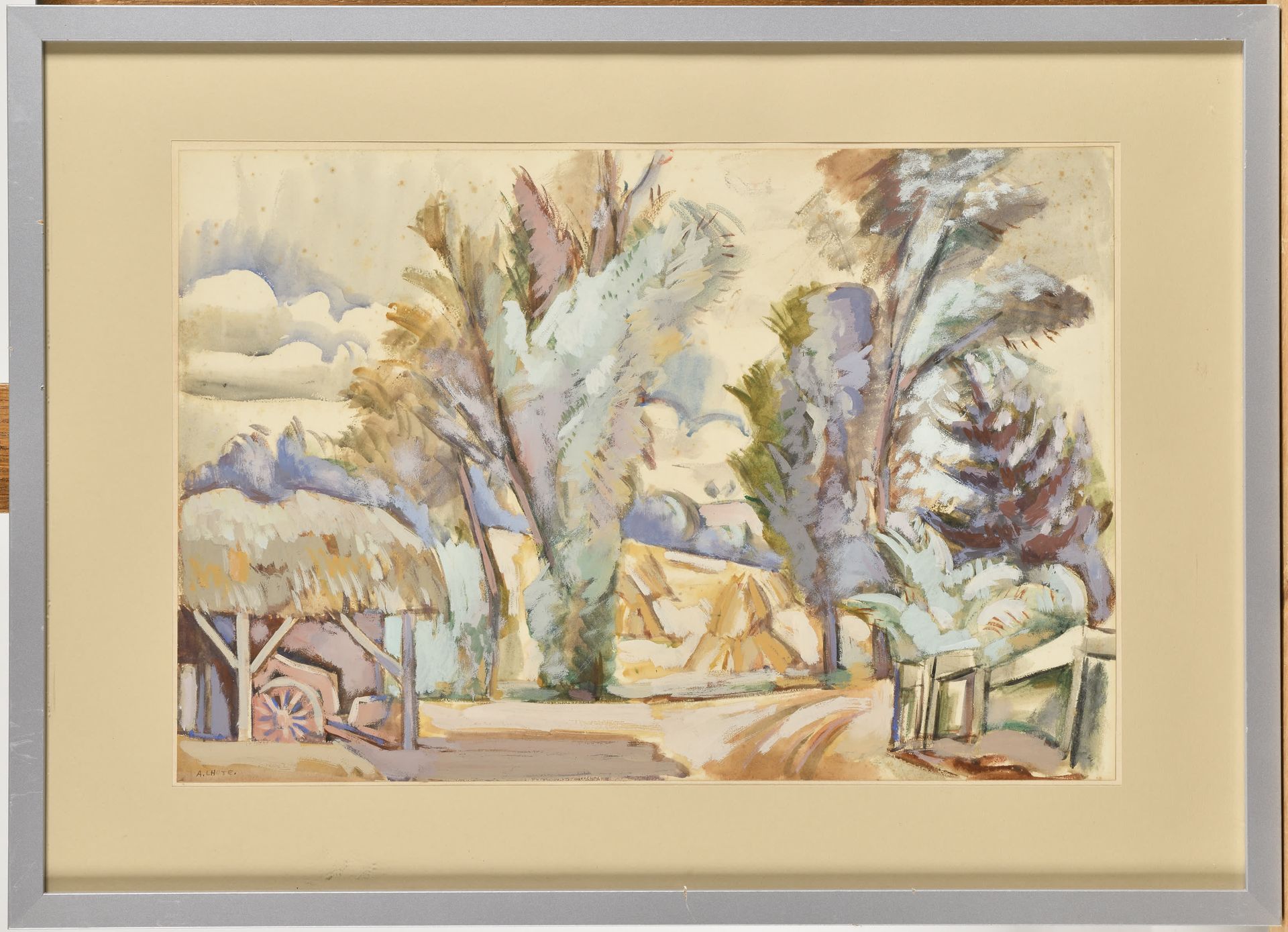 Null ANDRE LHOTE (1885-1962) Cour de ferme et paysage aux champs, vers 1930-1940&hellip;