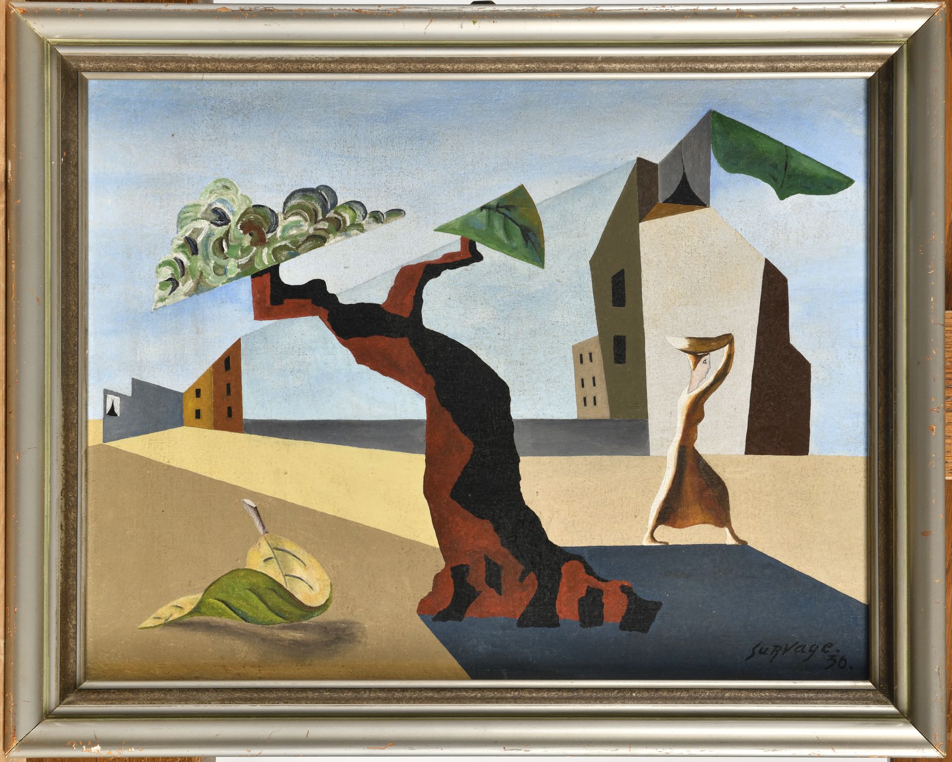 Null LÉOPOLD SURVAGE (1879-1968) Porteuse d’eau dans un paysage Huile sur pannea&hellip;
