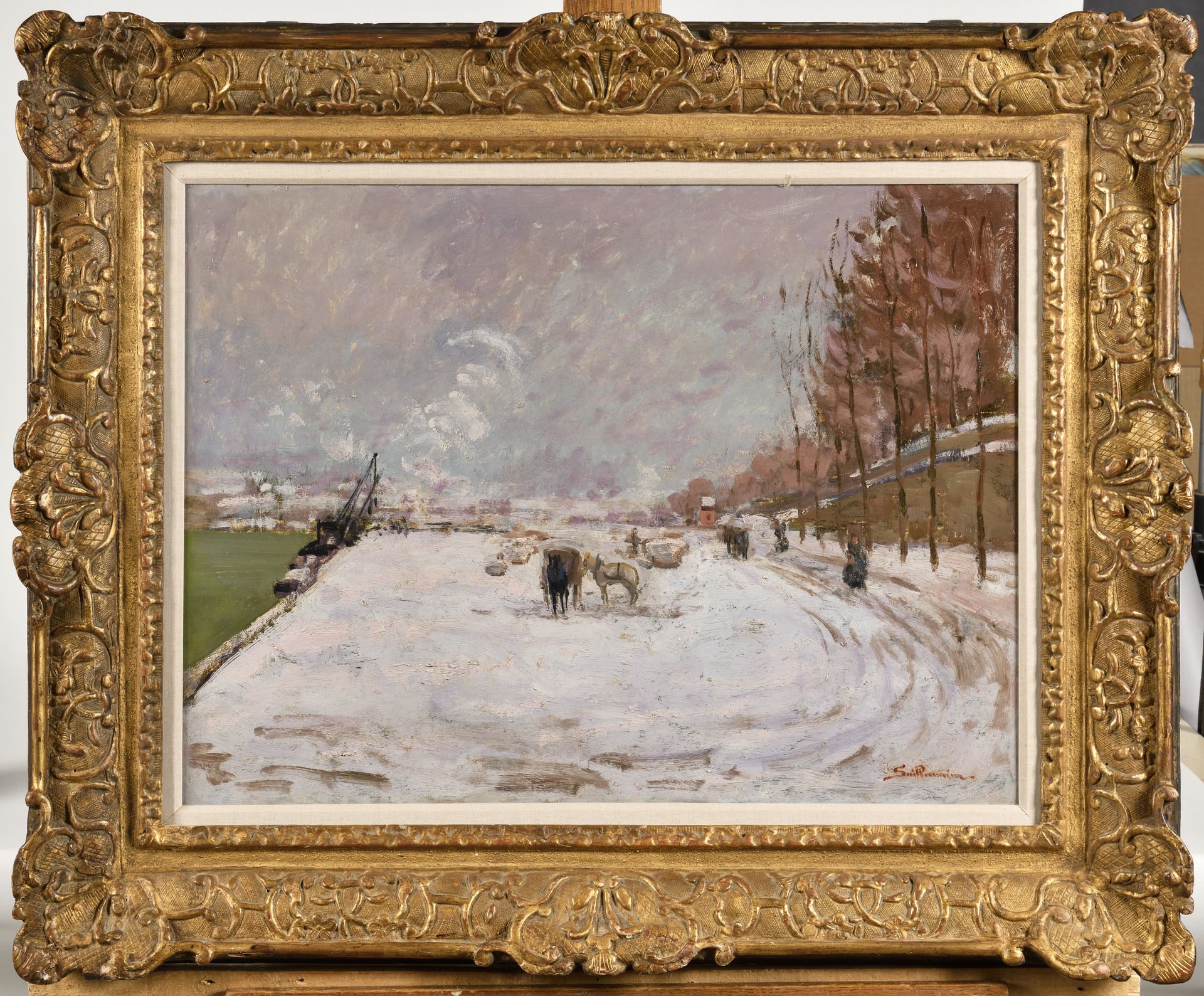 Null ARMAND GUILLAUMIN (1841-1927) 巴黎, le quai Saint-Bernard sous la neige 布面油画 &hellip;