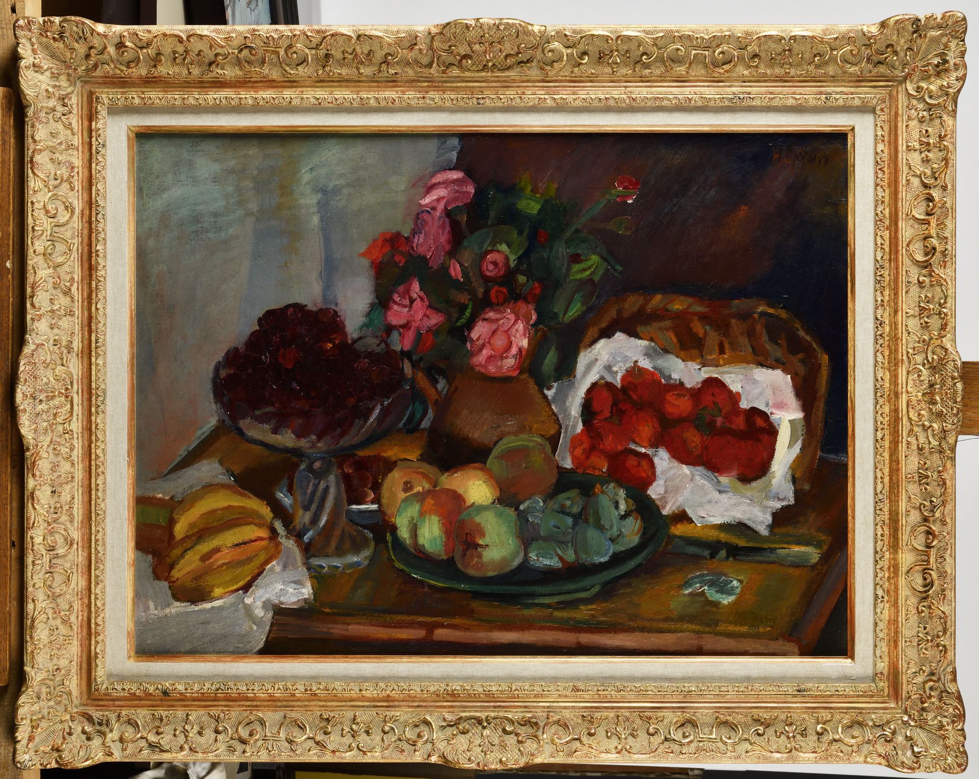 Null HENRI EPSTEIN (1892-1944) Stillleben mit Früchten und einem Blumenstrauß Öl&hellip;