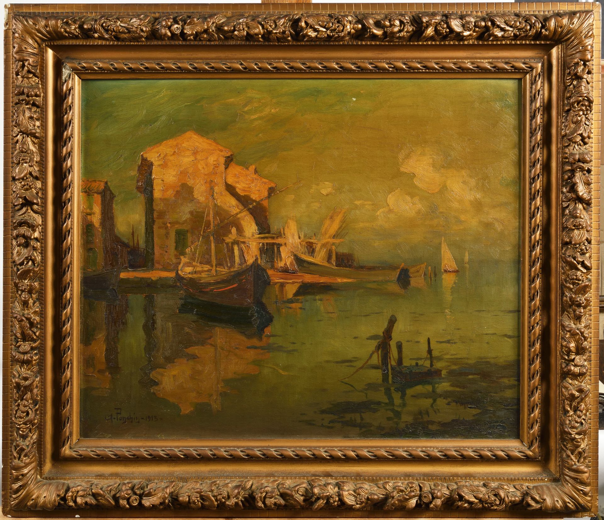 Null ANTOINE PONCHIN (1872-1934) Vue du port, 1915 Huile sur toile Signé et daté&hellip;