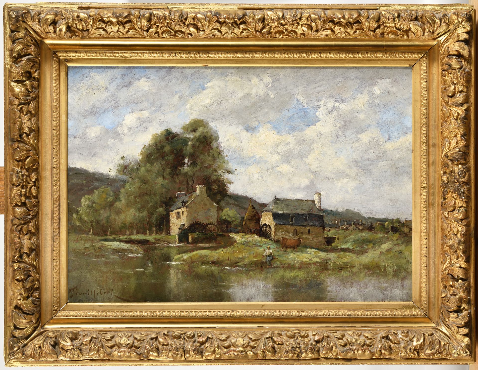 Null PAUL-DESIRE TROUILLEBERT (1829-1900) Mühle am Fluss Öl auf Leinwand Signier&hellip;