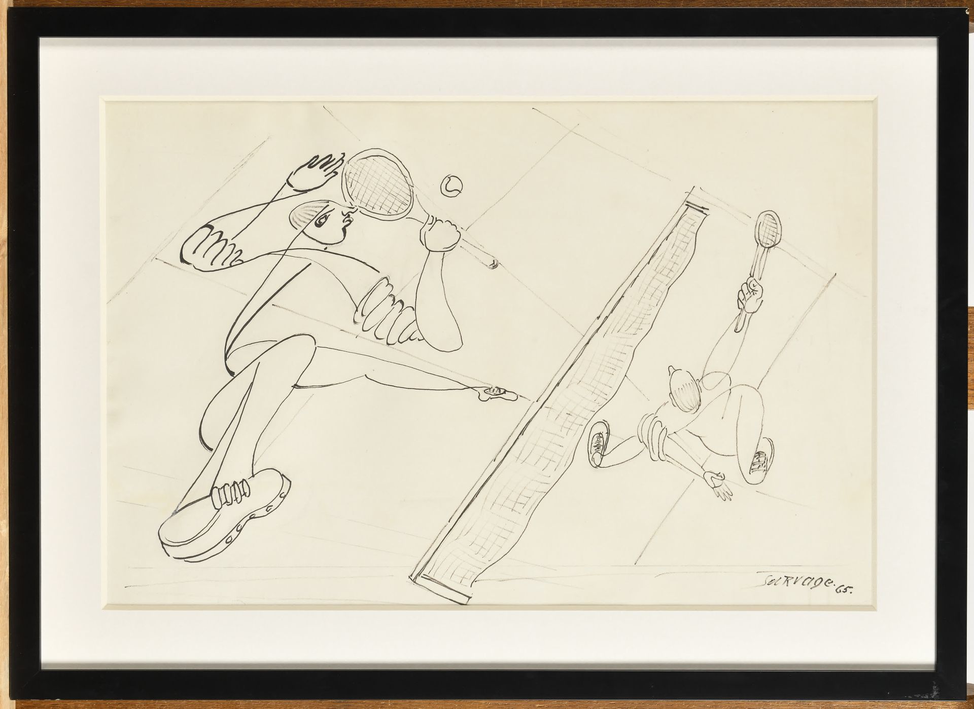 Null LEOPOLD SURVAGE (1879-1968) Joueurs de tennis, 1965 Encre de Chine Signé et&hellip;