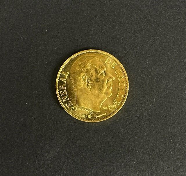 Null 
巴黎货币

戴高乐将军20法郎金质纪念币。奖章，1980年。

Santucci，21毫米，正面：GENERAL DE GAULLE。右边是将军的半&hellip;