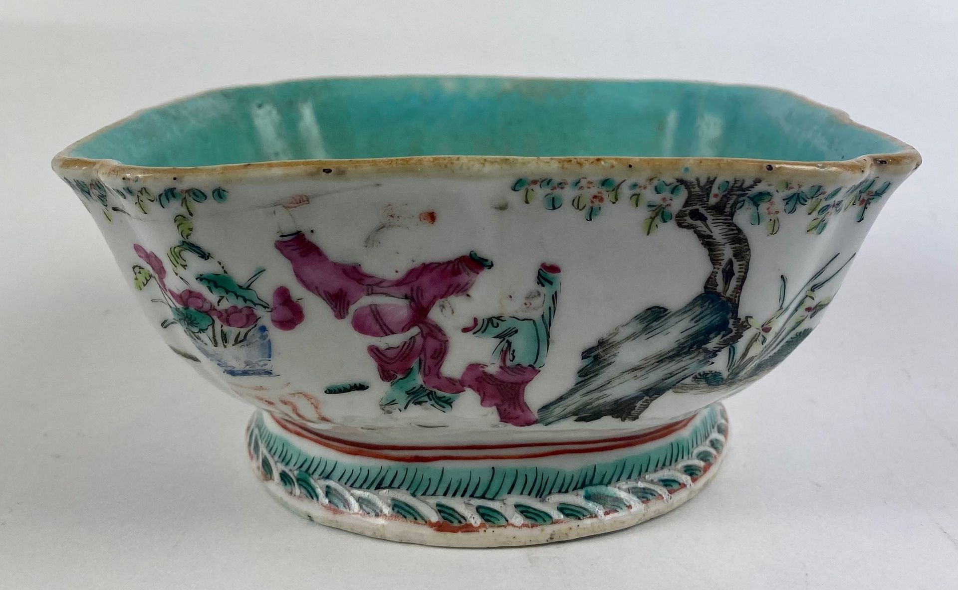 Null CHINA Polychrome porcelain bowl with enamelled decoration of children playi&hellip;