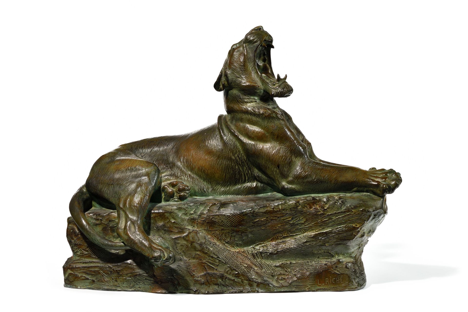 Null Louis RICHE (1877-1949) El despertar de la leona. Importante bronce con pát&hellip;