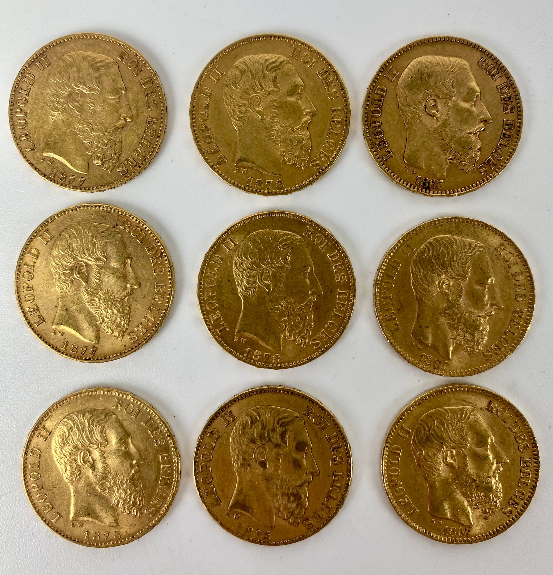Null REINO DE BÉLGICA 9 piezas de oro de 20 francos Peso: 58 g