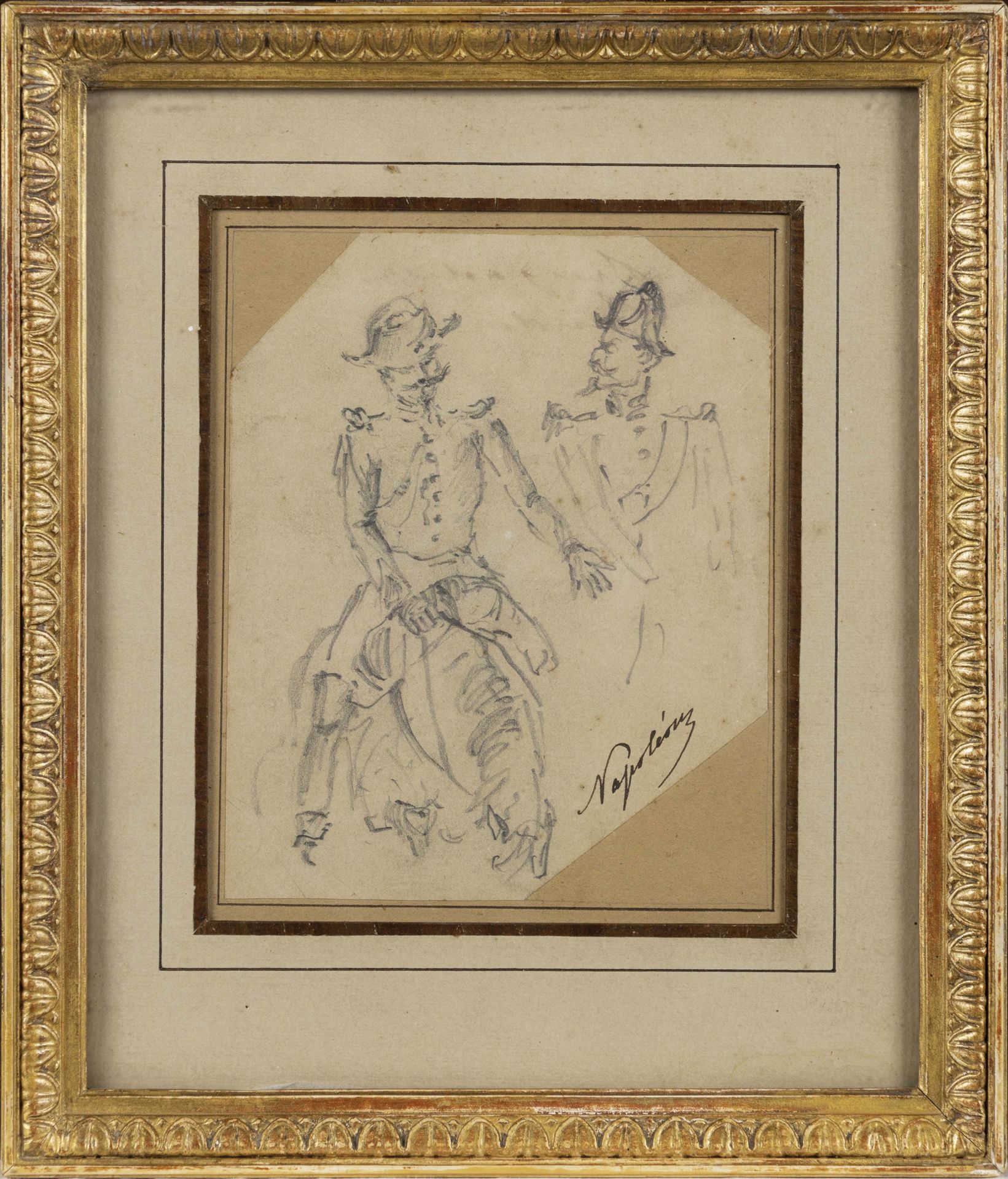 Null 拿破仑-路易-尤金-波拿巴（1856-1879），帝国的王子。 "马背上的参谋" 铅笔画，签名为 "Napoleon" 12.5 x 10 cm。 背&hellip;