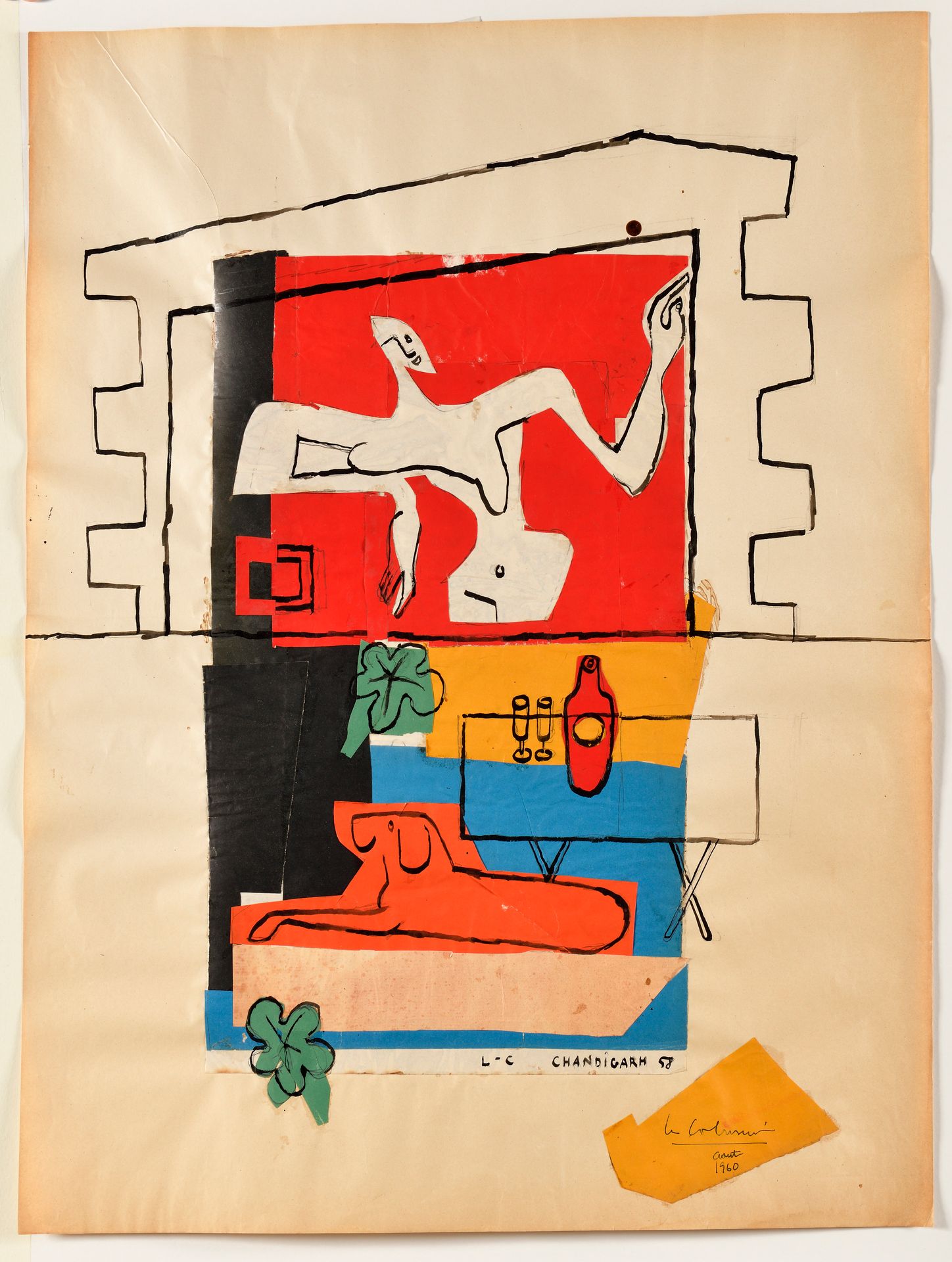 Null CHARLES-EDOUARD JEANNERET DIT LE CORBUSIER (1887-1965) 窗边的女人，1960 彩色纸片和水彩纸的&hellip;