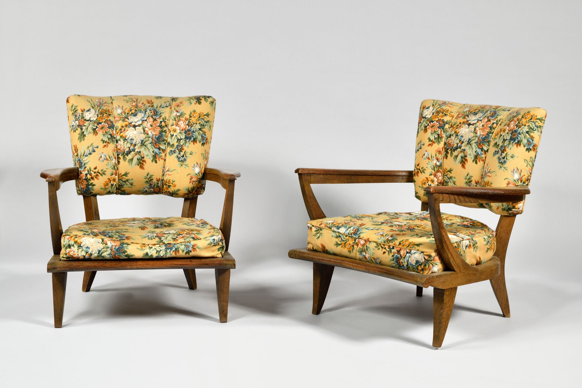 Null ETIENNE-HENRI MARTIN (1905-1998) STEINER EDITEUR 型号 " SK 250 " 橡木扶手椅一对，拱形座椅&hellip;
