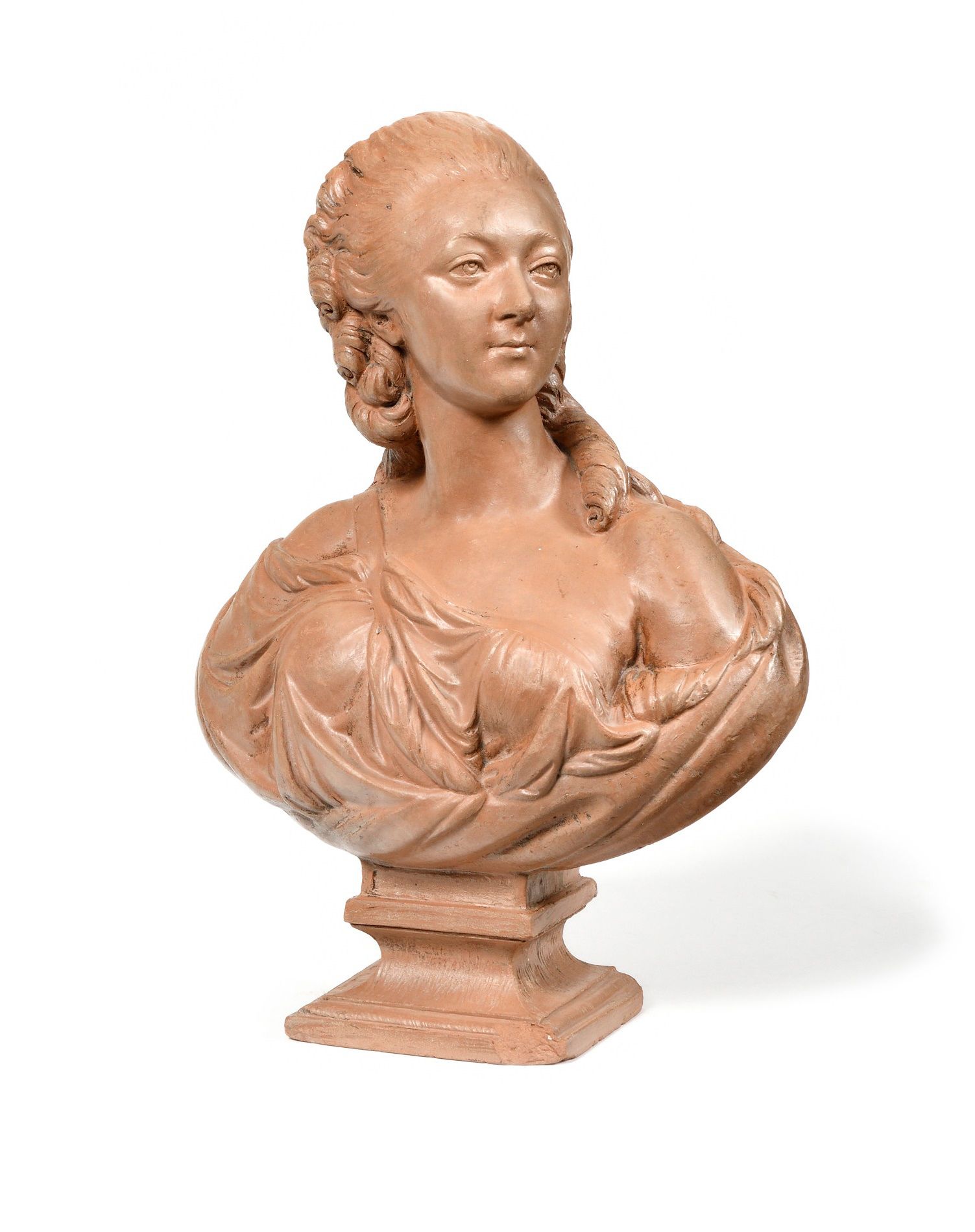 Null PAJOU, after. "Madame du Barry" Bust in patinated terra cotta marked "DB" o&hellip;