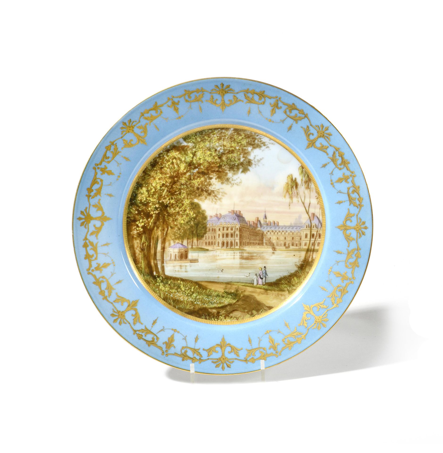 Null POLYCHROME PORCELAIN PLATE representing the Castle of Fontainebleau. Wing o&hellip;