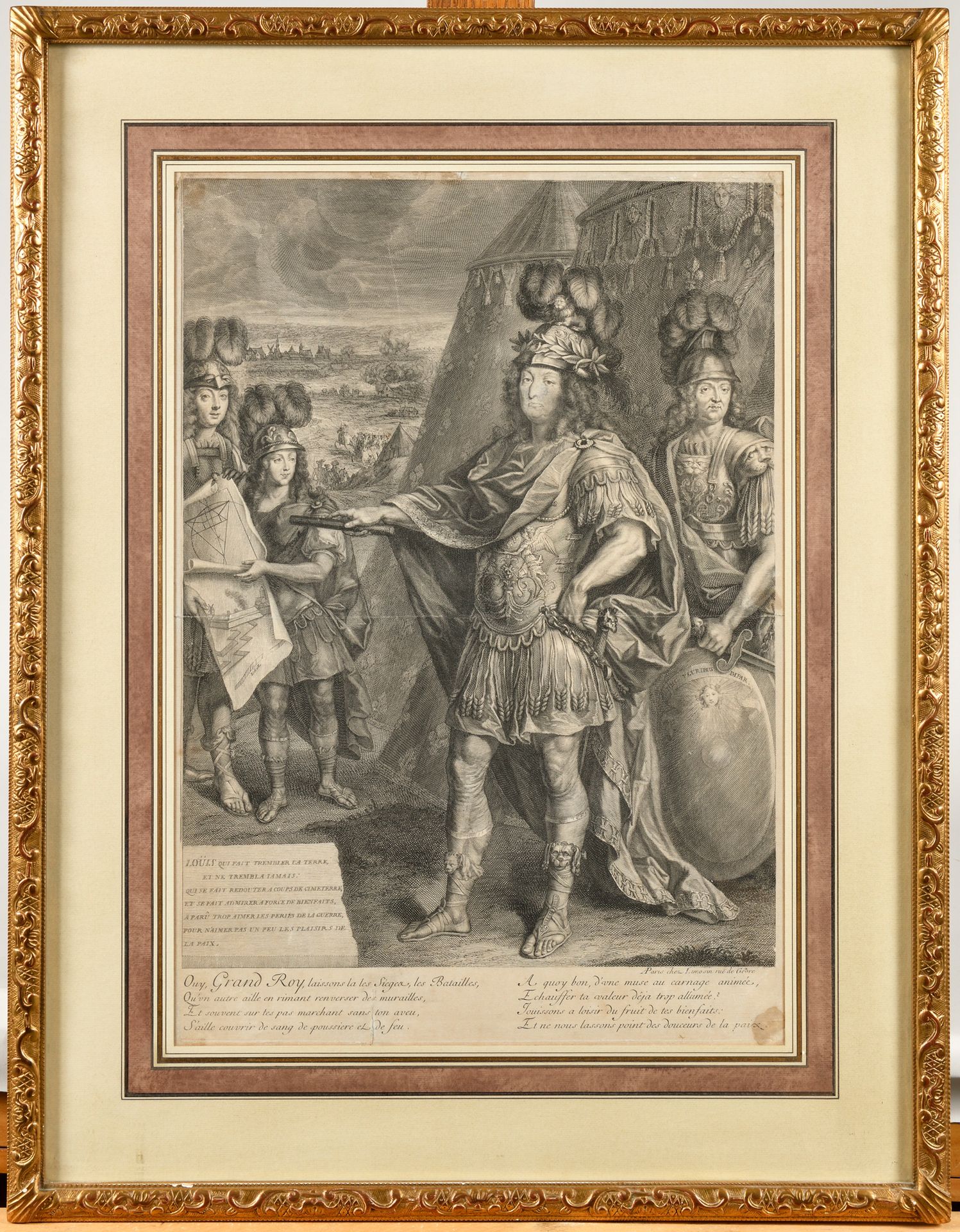 Null « Le Roi Louis XIV à l’antique » Grande gravure vendue chez Limosin à Paris&hellip;