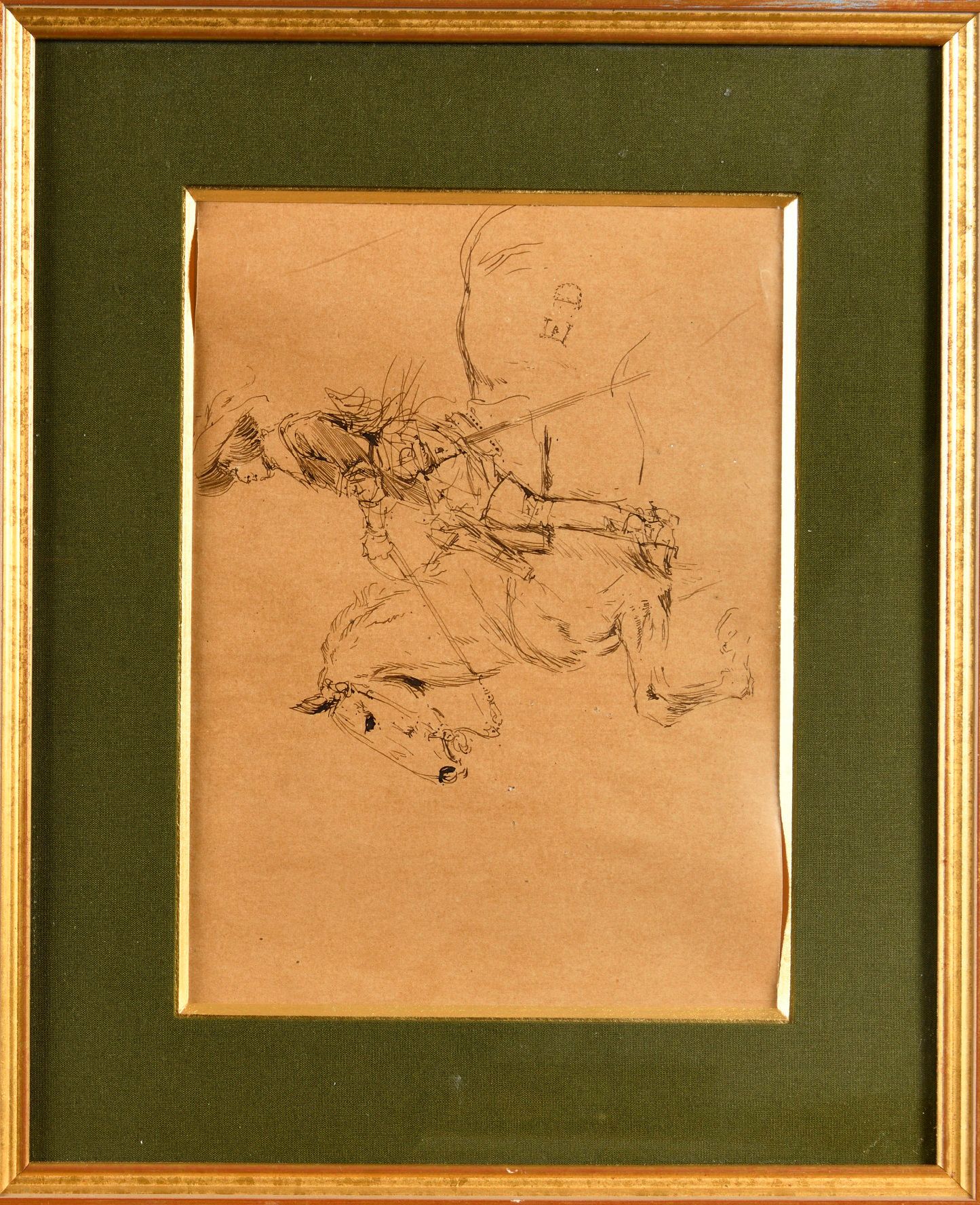 Null 爱德华-德泰尔（1848-1912）。法国学校 "Mousquetaire à cheval"。在马的大腿的标记上用钢笔画出ED的图案。玻璃框架 21&hellip;