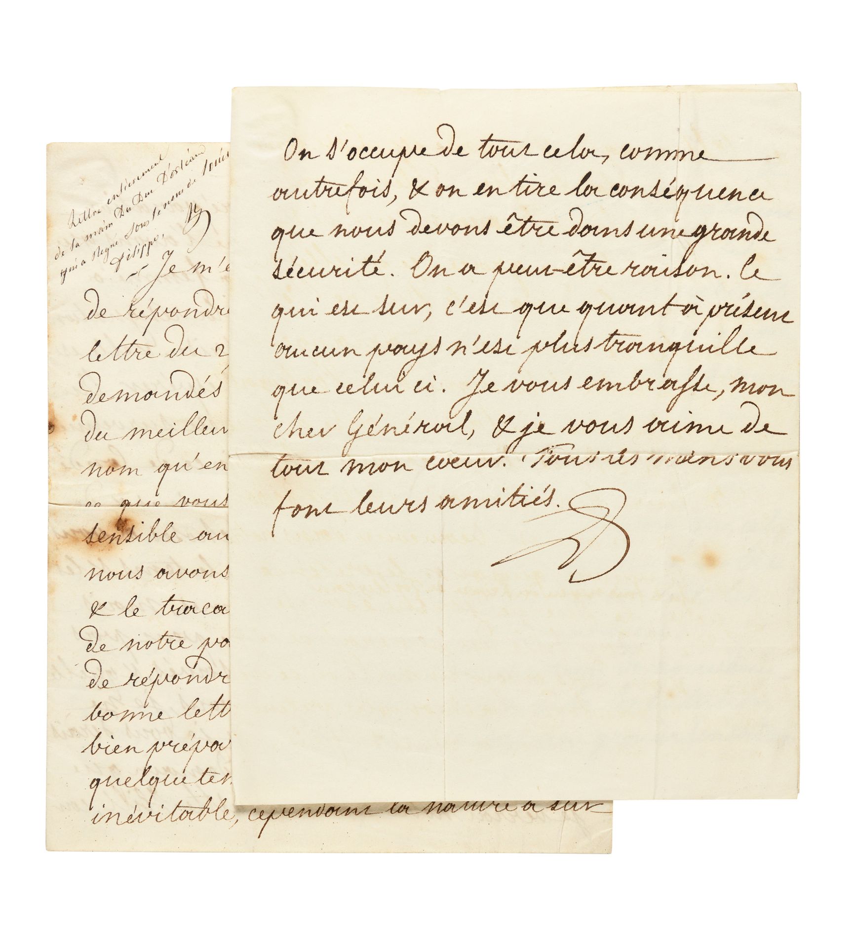 Null 路易斯-菲利普一世（Louis-Philippe d'Orléans，未来国王）。以其首字母签名的亲笔信，写给一位将军，[可能是查尔斯-弗朗索瓦-杜穆&hellip;