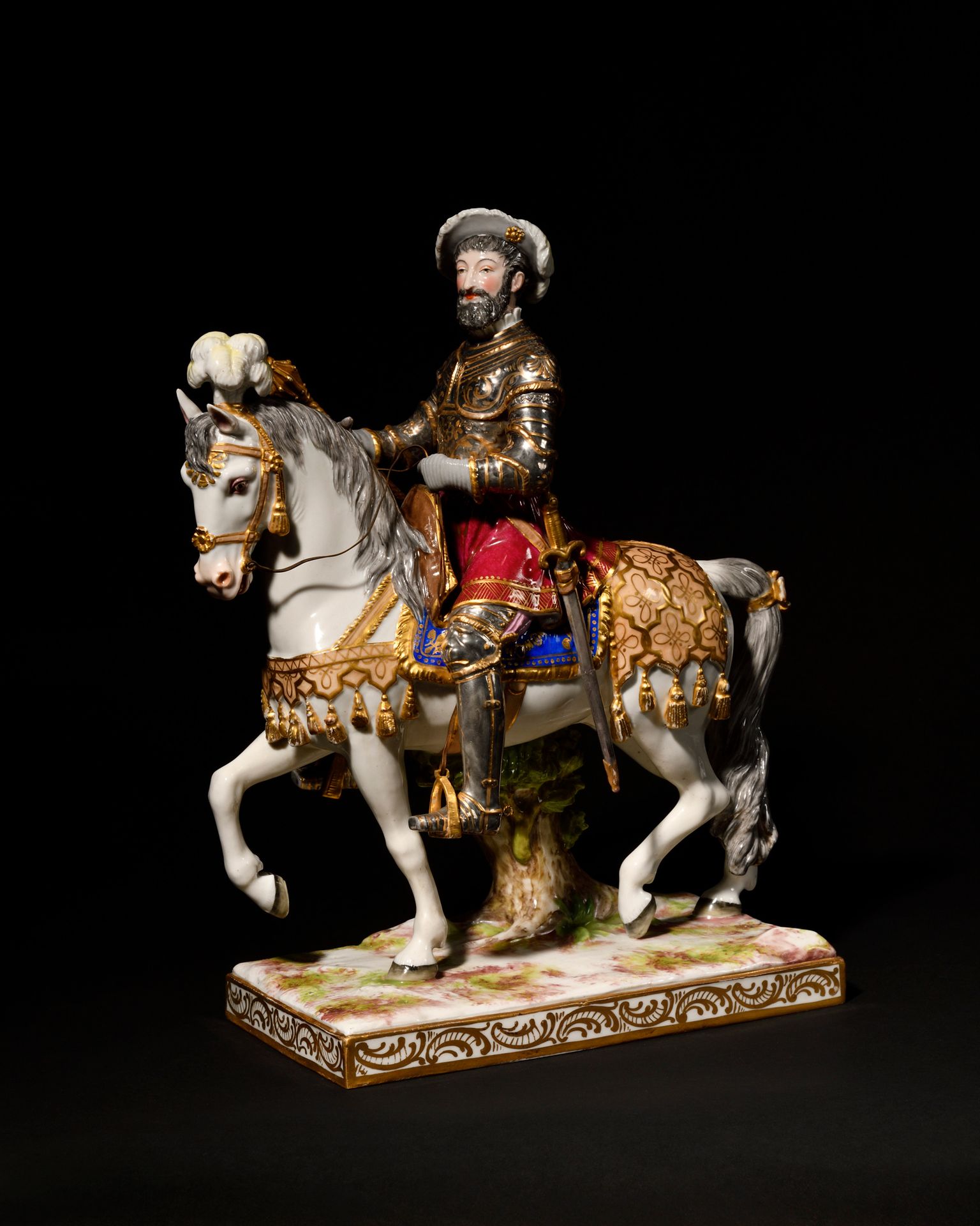 Null « Le Roi François Ier » Figurine équestre en porcelaine polychrome. Fin XIX&hellip;
