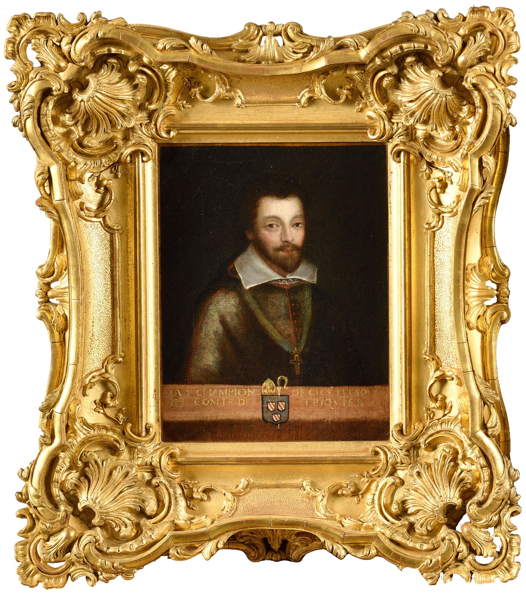 Null 雷恩主教和国务委员皮埃尔-德-科努利埃的画像 布面油画 镀金和模制灰泥框架 23.5 x 17.8 cm