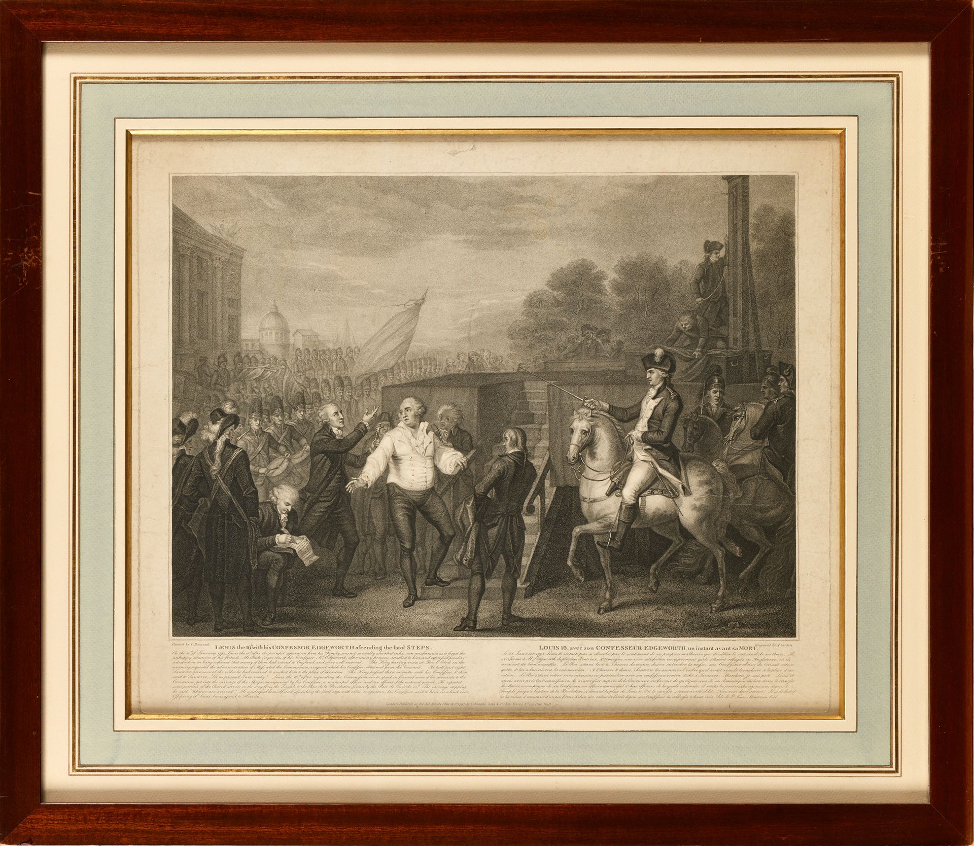 Null 一对版画：-路易十六和他的忏悔者EDGEWORTH在他死前的一刻 由A. Cardon雕刻。在玻璃下装裱。边缘的小事故。 -路易十六与他的家人分开 雕&hellip;