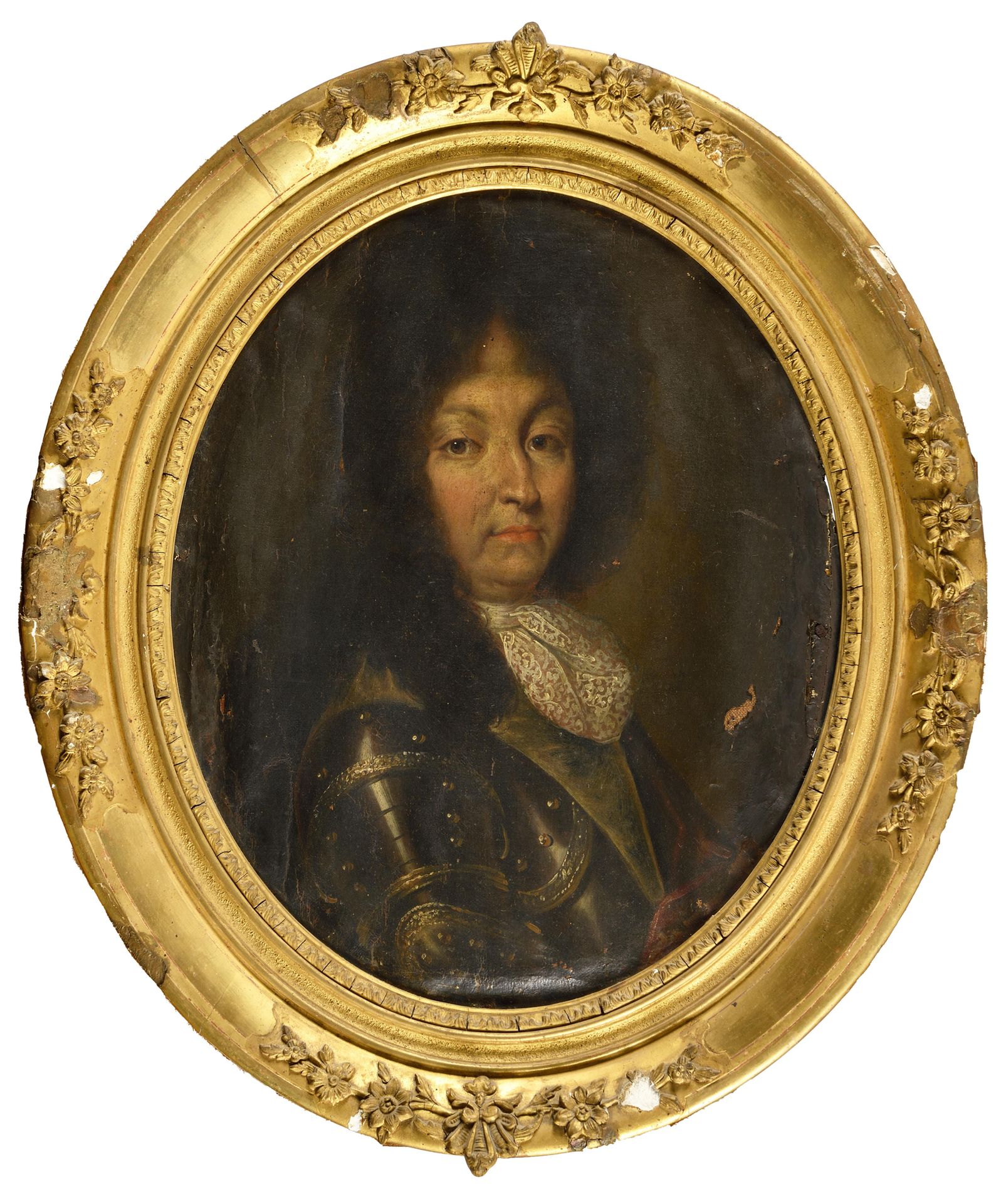 Null ÉCOLE FRANCAISE DU XVIIIÈME Portrait du roi Louis XIV Toile ovale d'origine&hellip;