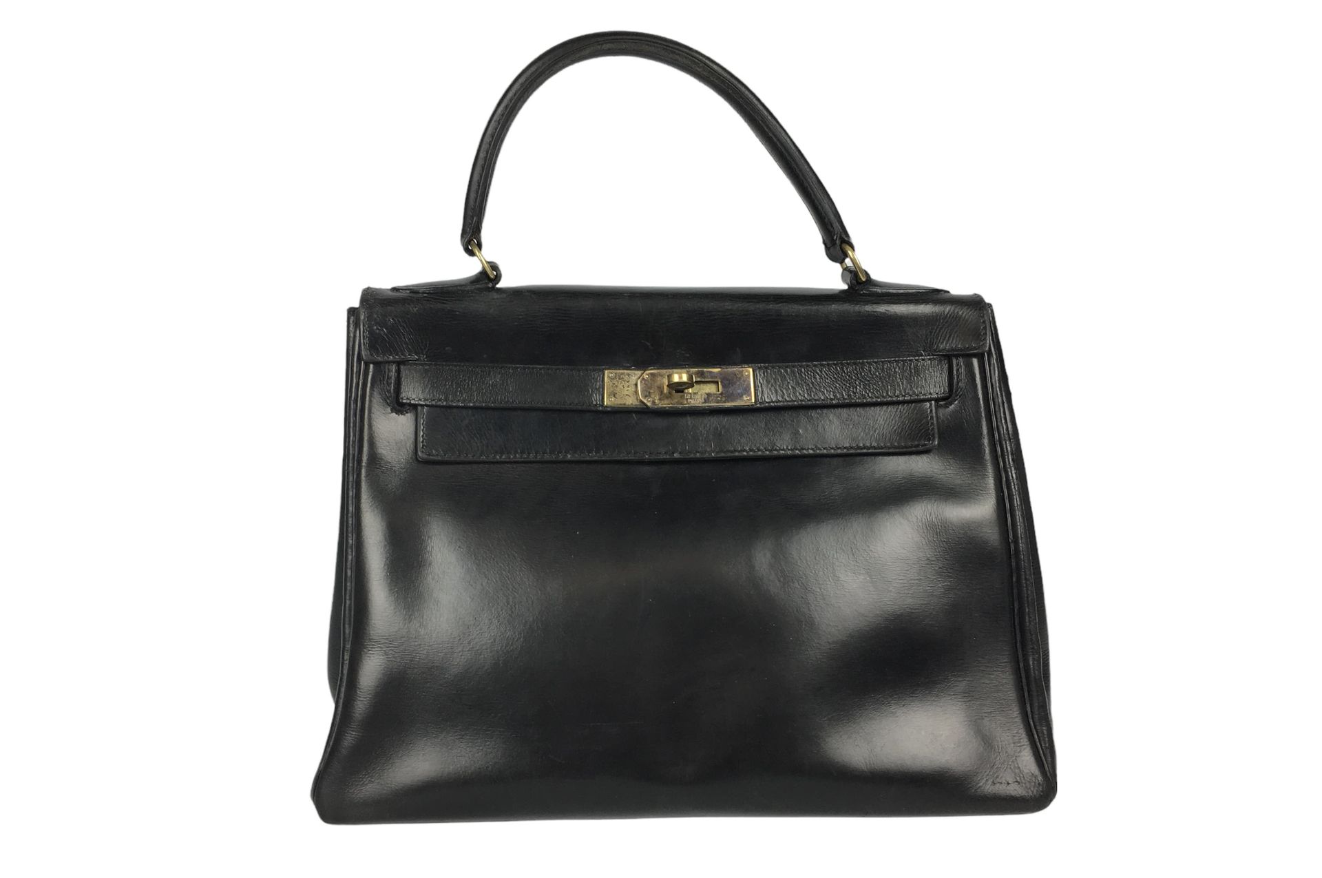 Null HERMES 28 cm Kelly Bag aus schwarzer Box mit Vorhängeschloss und Schlüsseln&hellip;