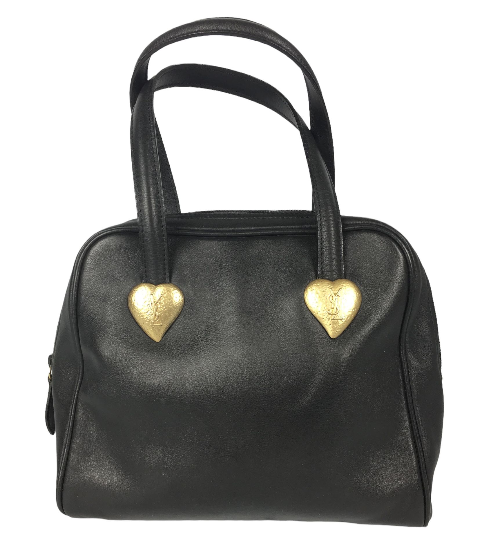 Null YVES SAINT LAURENT Black leather handbag decorated with two stylized hearts&hellip;