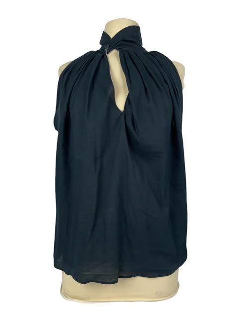 Null HERMES PARIS Sleeveless navy blue cotton top with American neckline. T. 42.&hellip;