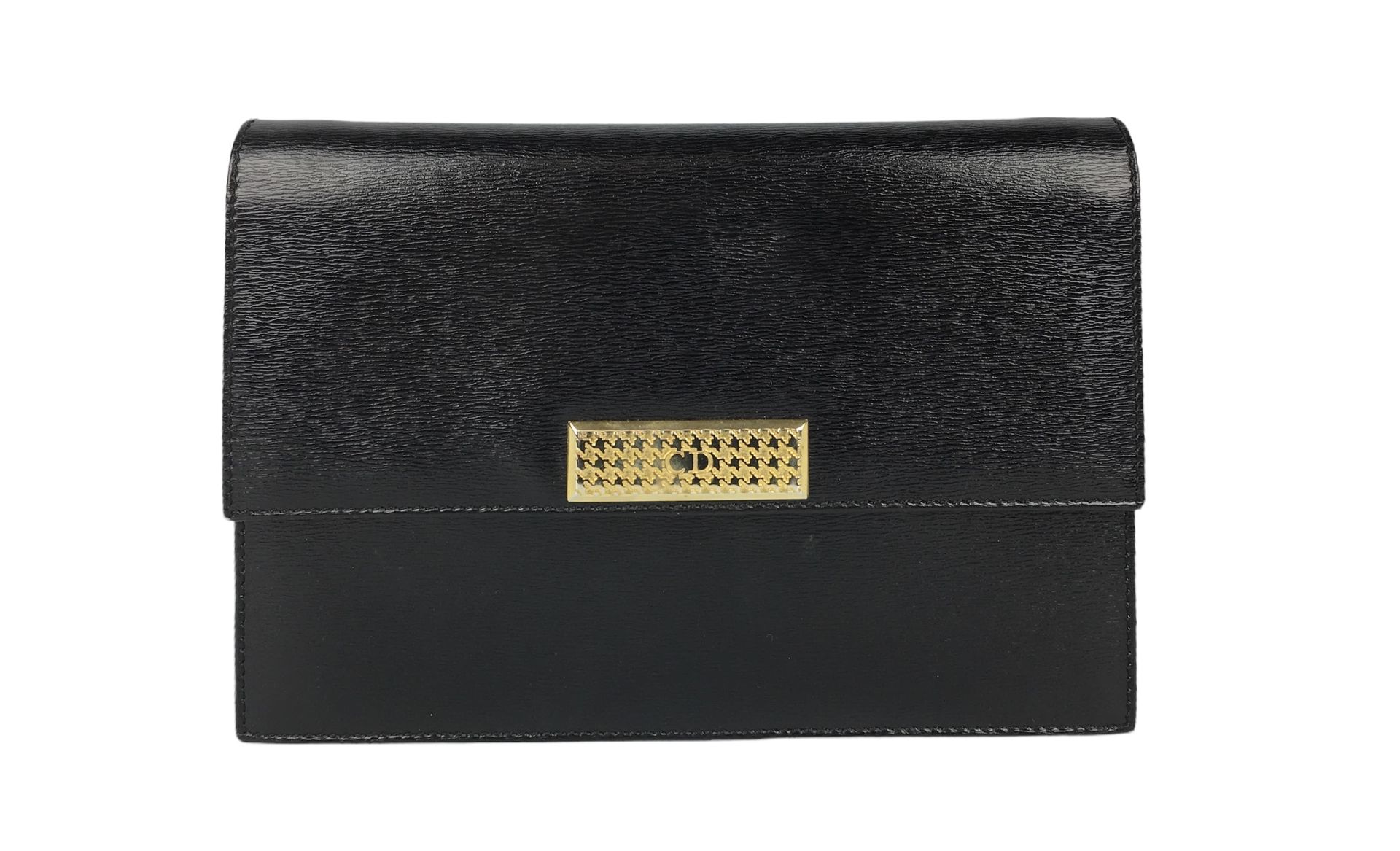 Null DIOR Abendtasche oder Pochette aus schwarzem Leder Druckverschluss goldenes&hellip;