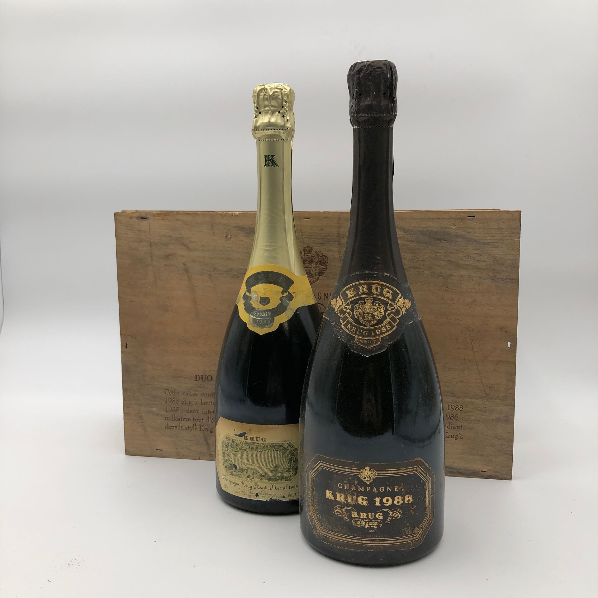 Null 2 bouteilles Champagne Krug 1988 1 Clos du Mesnil (Blanc de Blancs) 

(N. L&hellip;