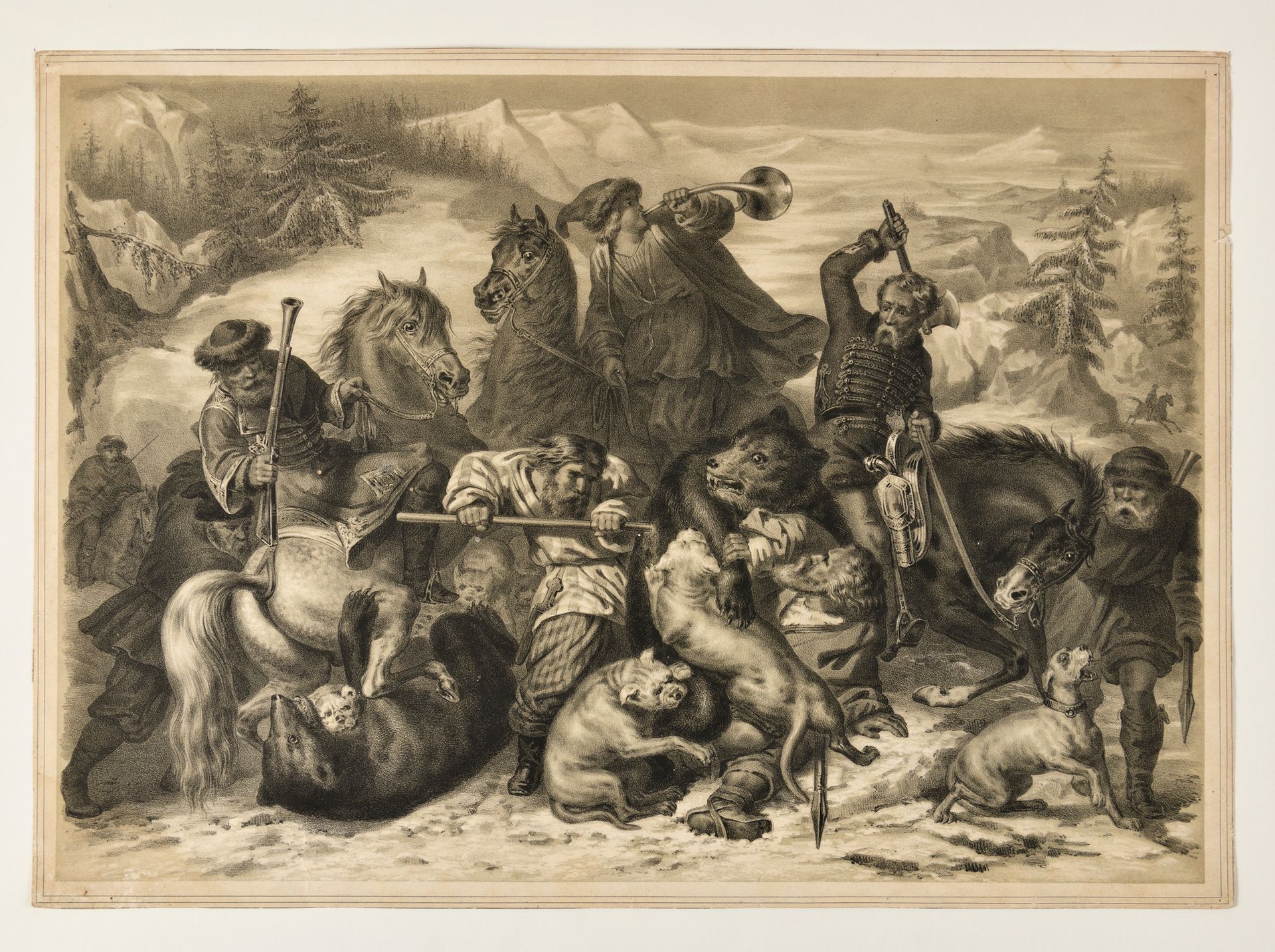 Null 雕版印刷 熊的狩猎，19世纪

 335 X 465毫米，状况良好（边缘有损坏）。



Гравюра Охота на медведя, XIX &hellip;