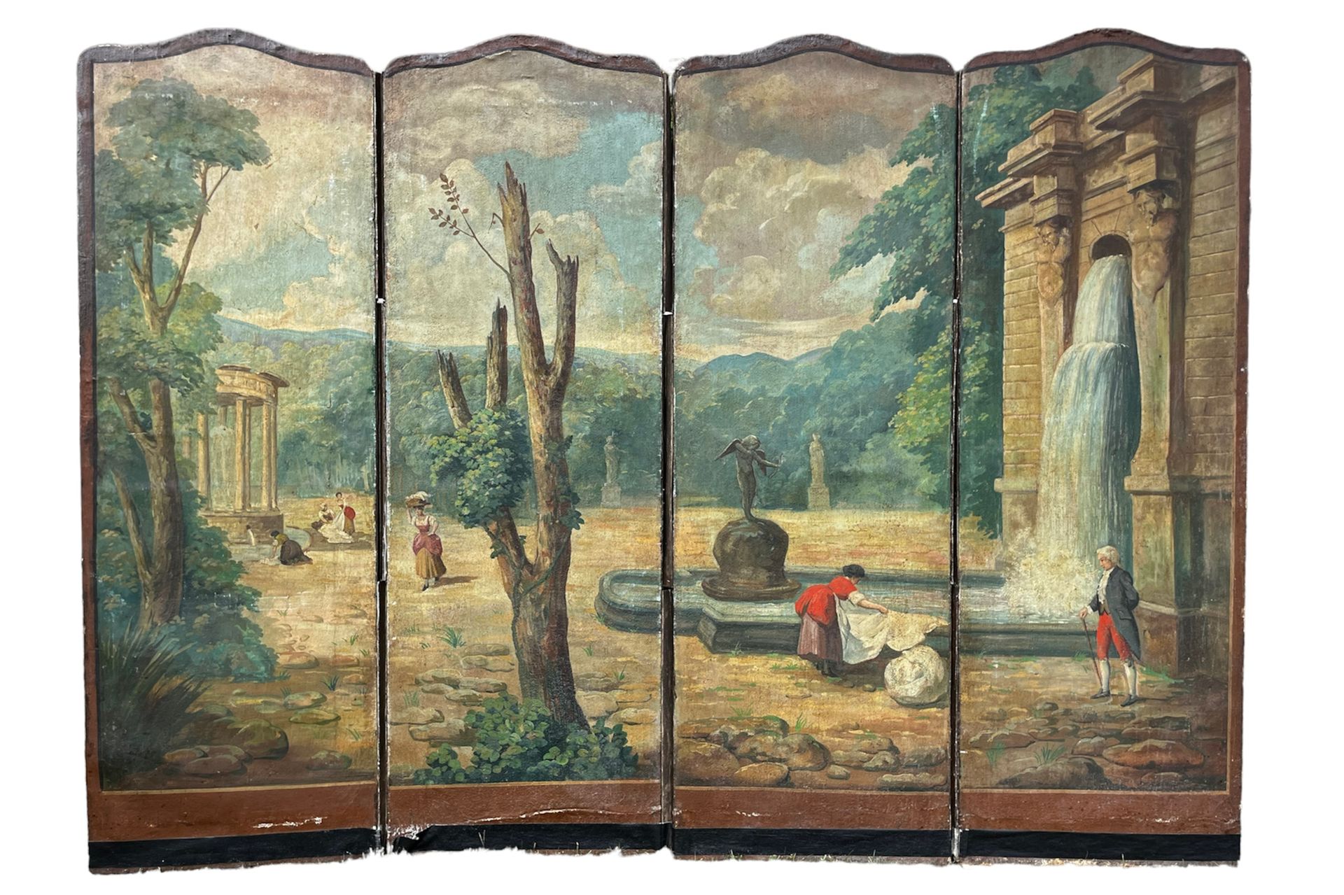 Null Four-panel screen painted on canvas with animated scenes of characters in l&hellip;