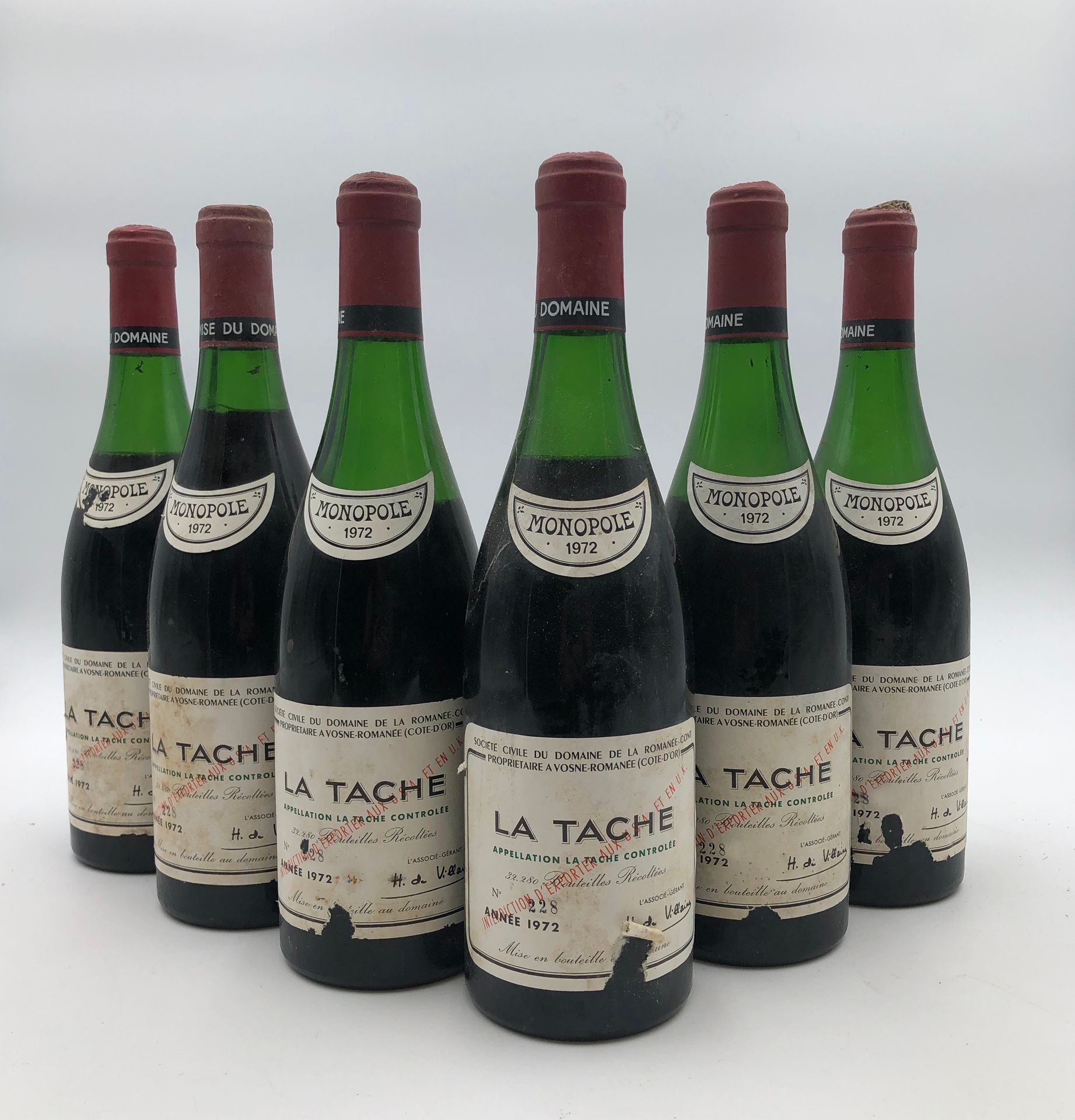 Null 6 botellas LA TÂCHE 1972 Monople Domaine de la Romanée-Conti (Leroy)

(N. 1&hellip;