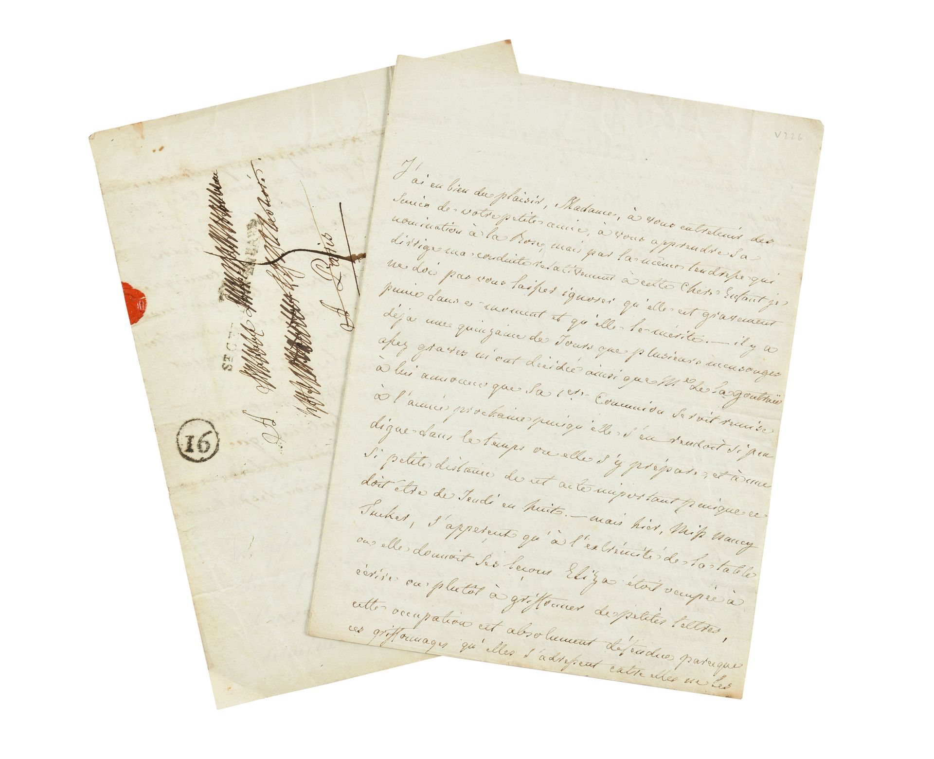 Null 坎潘（让娜-路易斯-亨里埃特-热内斯特，被称为夫人）。

签署给路易丝-德-博乌-克拉昂公主的亲笔信。S.L.，[1792年至1805年间]。6页，3&hellip;
