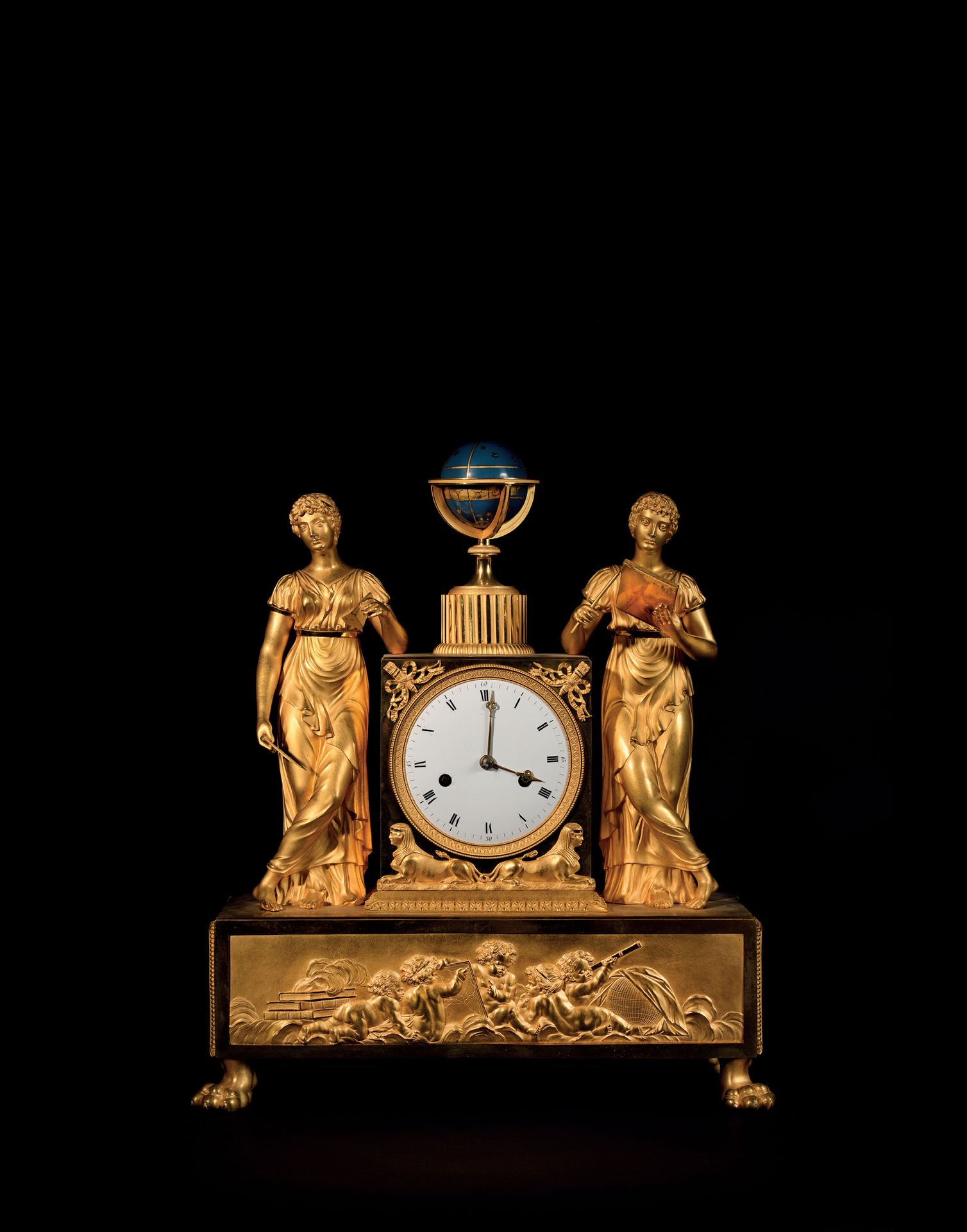 Null PENDULE 

aus vergoldeter Bronze, die die Allegorie der Astronomie und Geom&hellip;