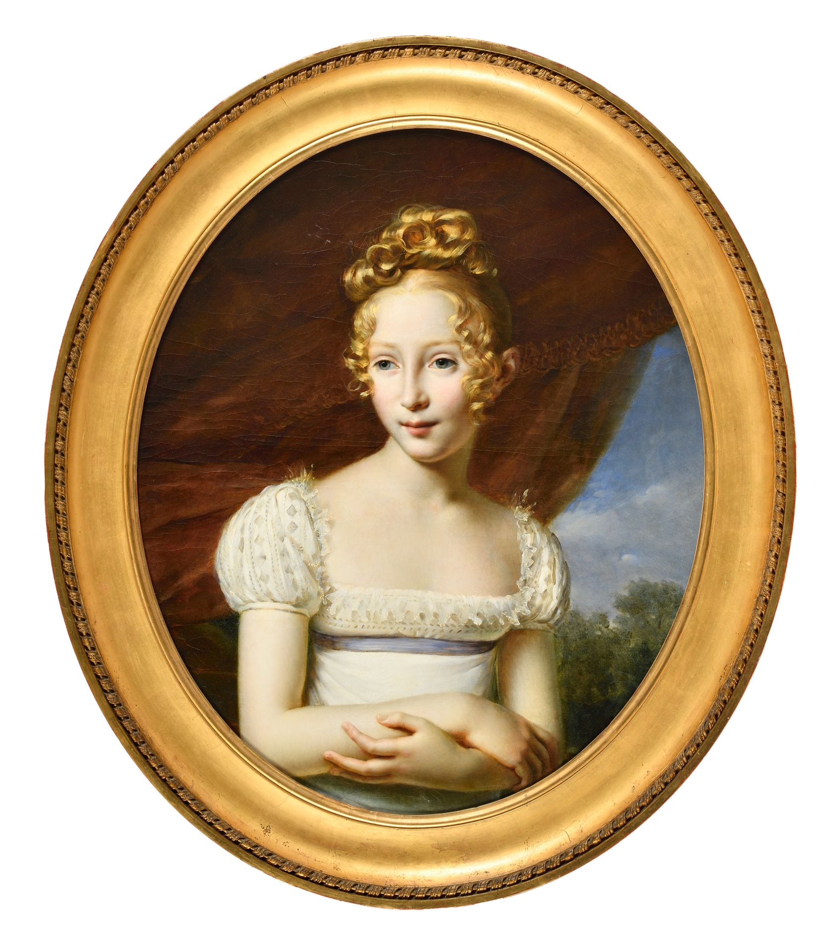 Null Marie-eleonore Godefroid (Paris 1778-1849), 归功于

"帝国下的年轻女孩的肖像

椭圆形画布上的油画

5&hellip;