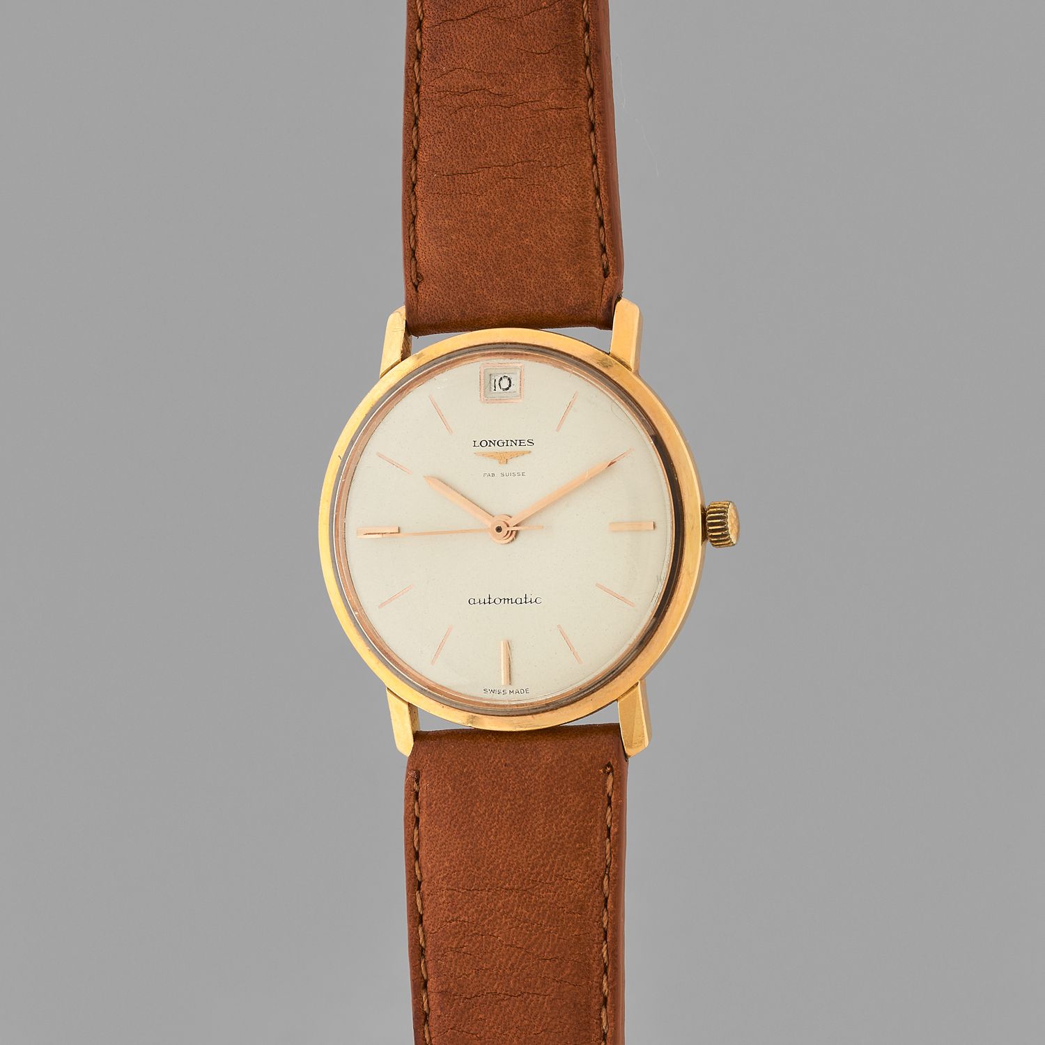 Null LONGINES
Automatic Calendar.
Circa: 1970.
City watch in pink gold 750/1000.&hellip;