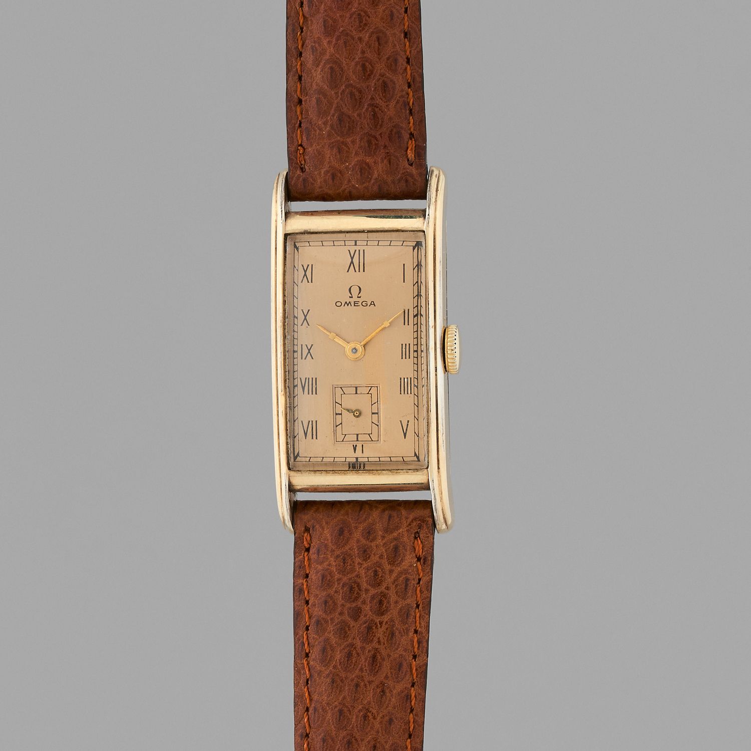 Null OMEGA
Wadsworth T 17.
Circa: 1940.
Gold-plated wristwatch. Rectangular case&hellip;