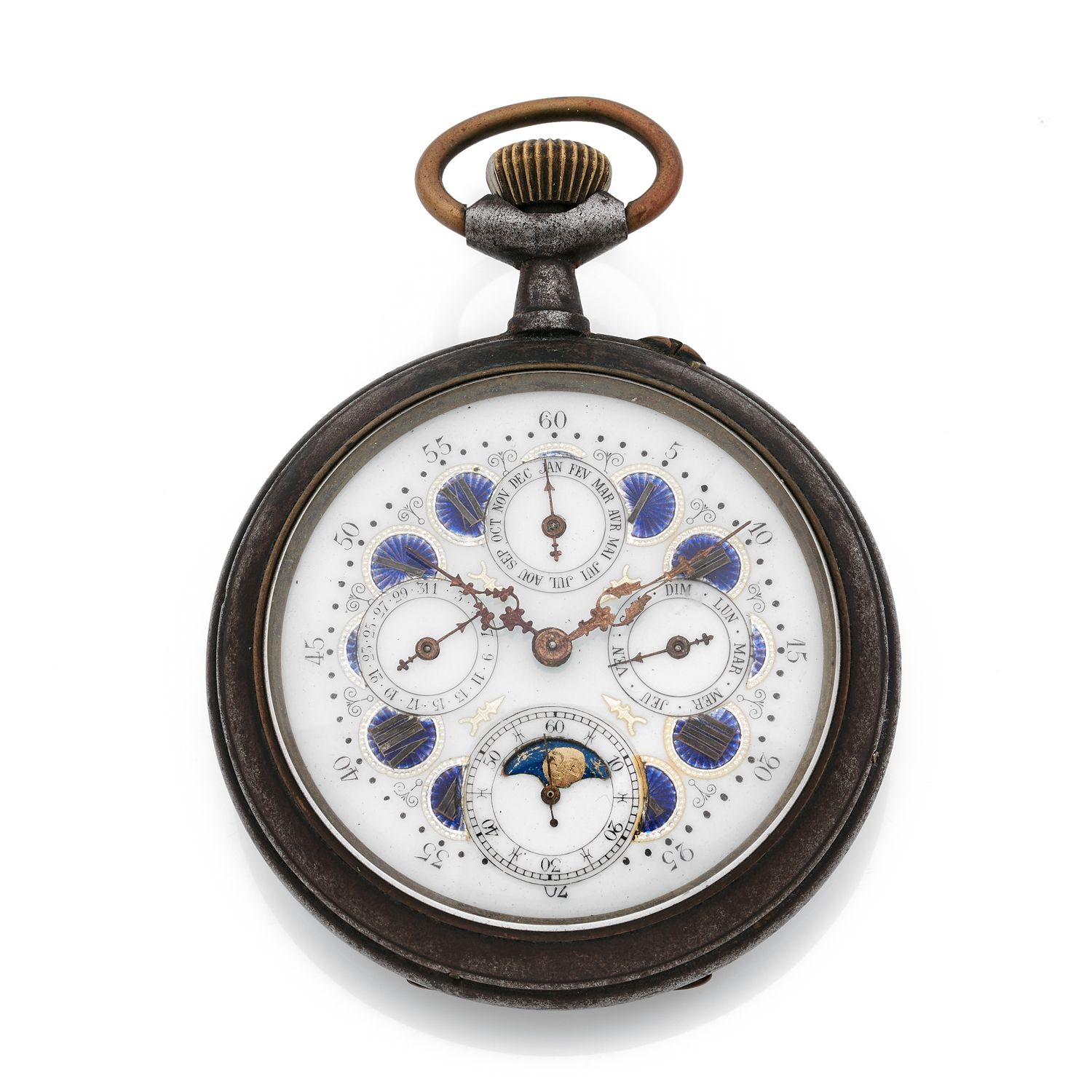 Null REGULATOR
Triple calendar.
Circa: 1900.
Steel regulator gousset watch. Engr&hellip;