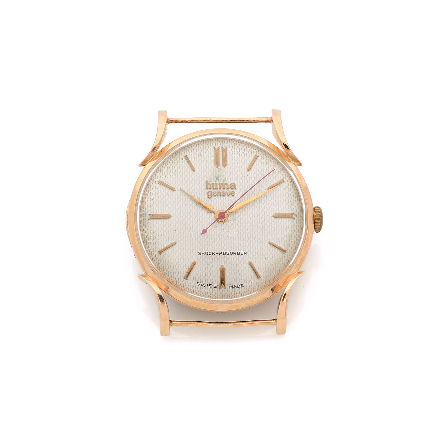 Null HUMA
Vers 1950. 
Réf : 15100. 
Montre bracelet en or rose 750/1000 boitier &hellip;