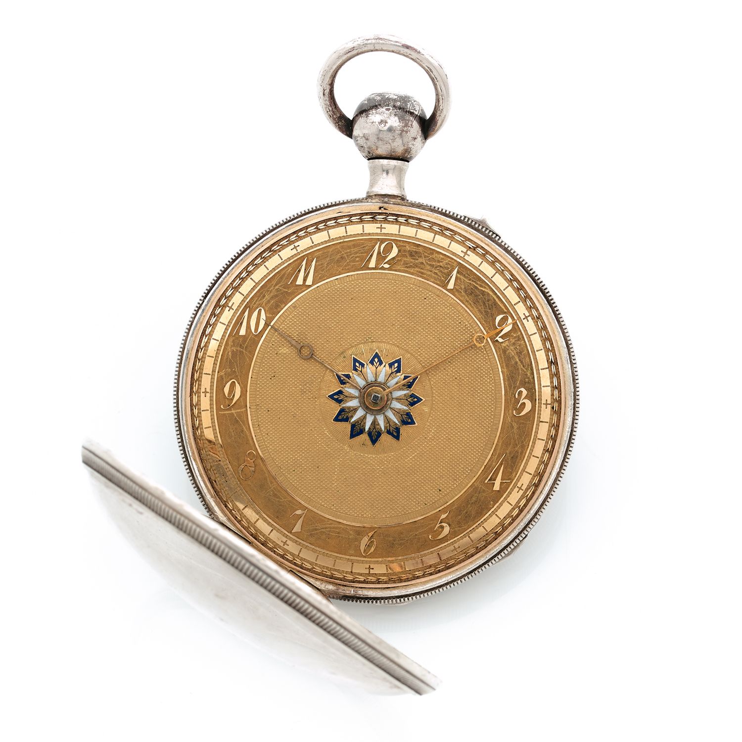 Null REPETICIÓN DE TRIMESTRES
Cuadratura.
Circa: 1850.
Reloj gousset de plata co&hellip;