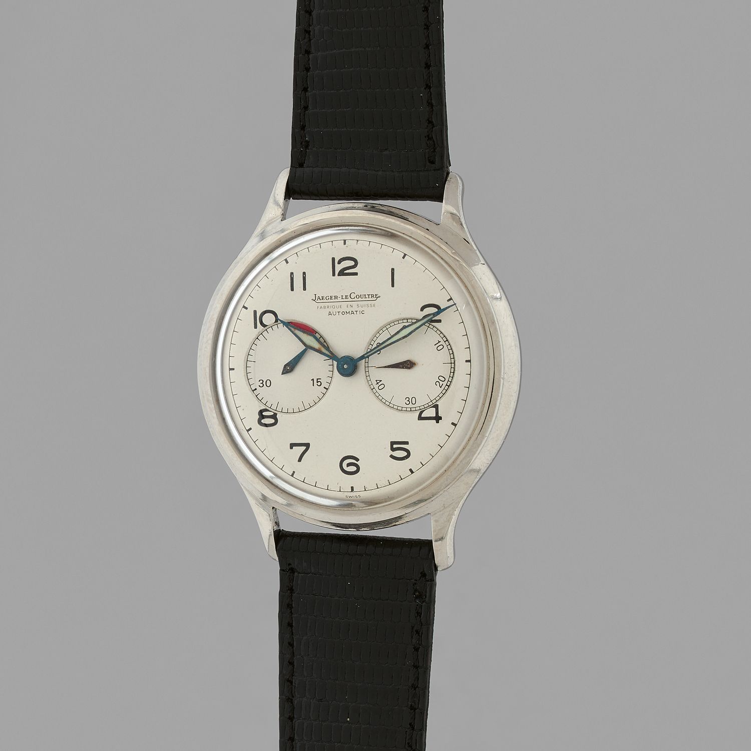 Null Jaeger Lecoultre 
未来派。 
编号：649699。 
约1960年。 
钢制腕表，签名的白色表盘，阿拉伯数字索引。9点钟位置有动力储&hellip;