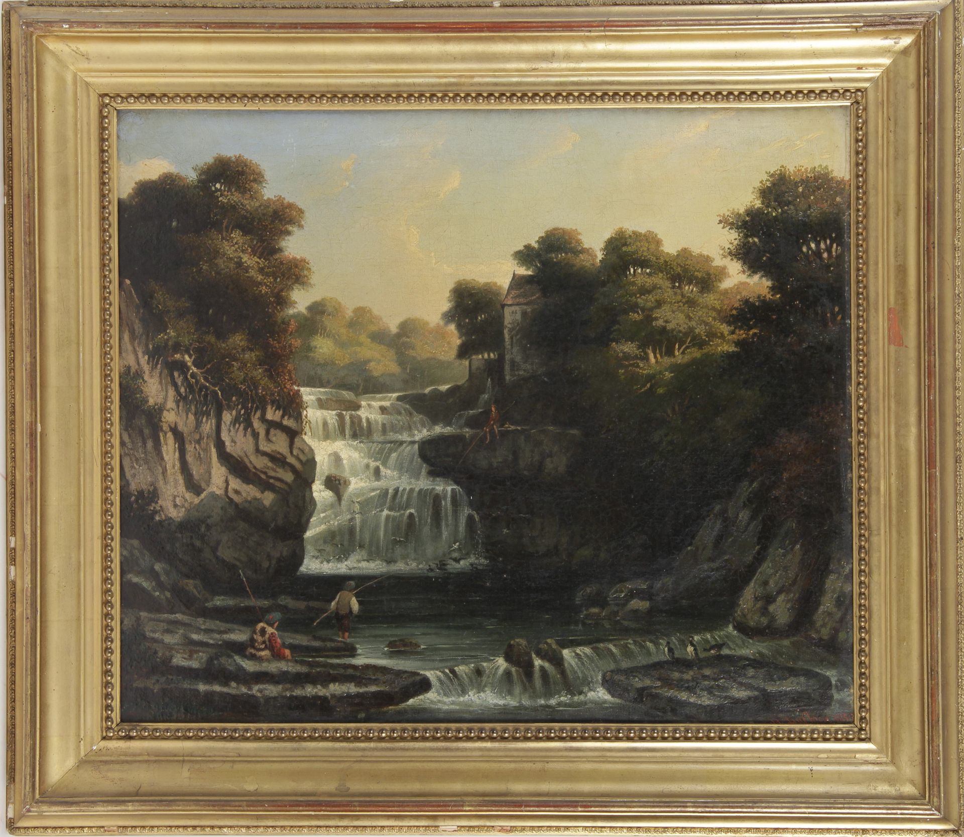 Null H.DUFLOCQ，19世纪的法国学校

"瀑布景观"，布面油画。右下方有签名，日期为1853年。

H.44 x W. 53 cm
