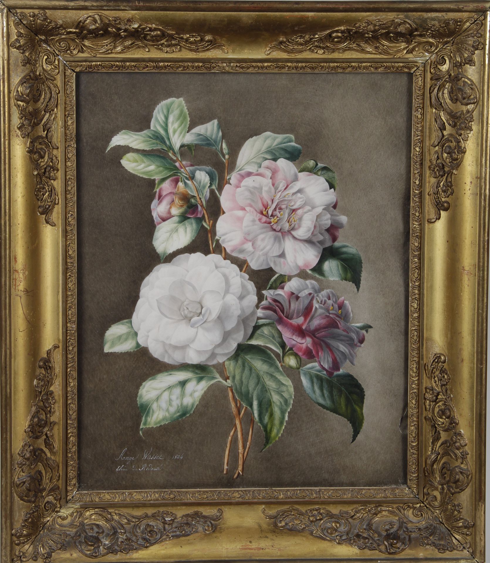 Null Ange WASSET (1802-1842) 

"Branches de camélias en fleurs" 

Gouache sur pa&hellip;