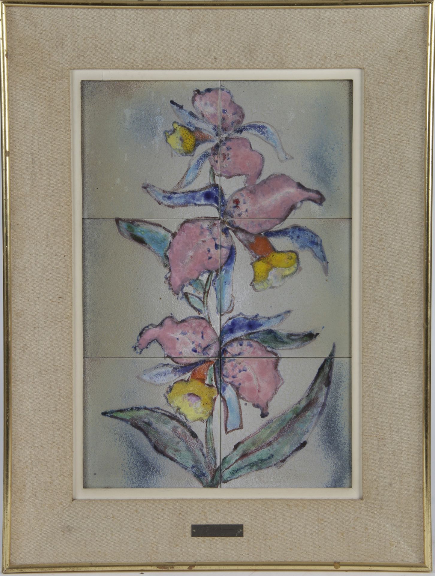 Null GIRAUD，20世纪的法国画派。 

(花），由六块多色 Valorice 瓷砖组成。

高：45 x 宽：30厘米