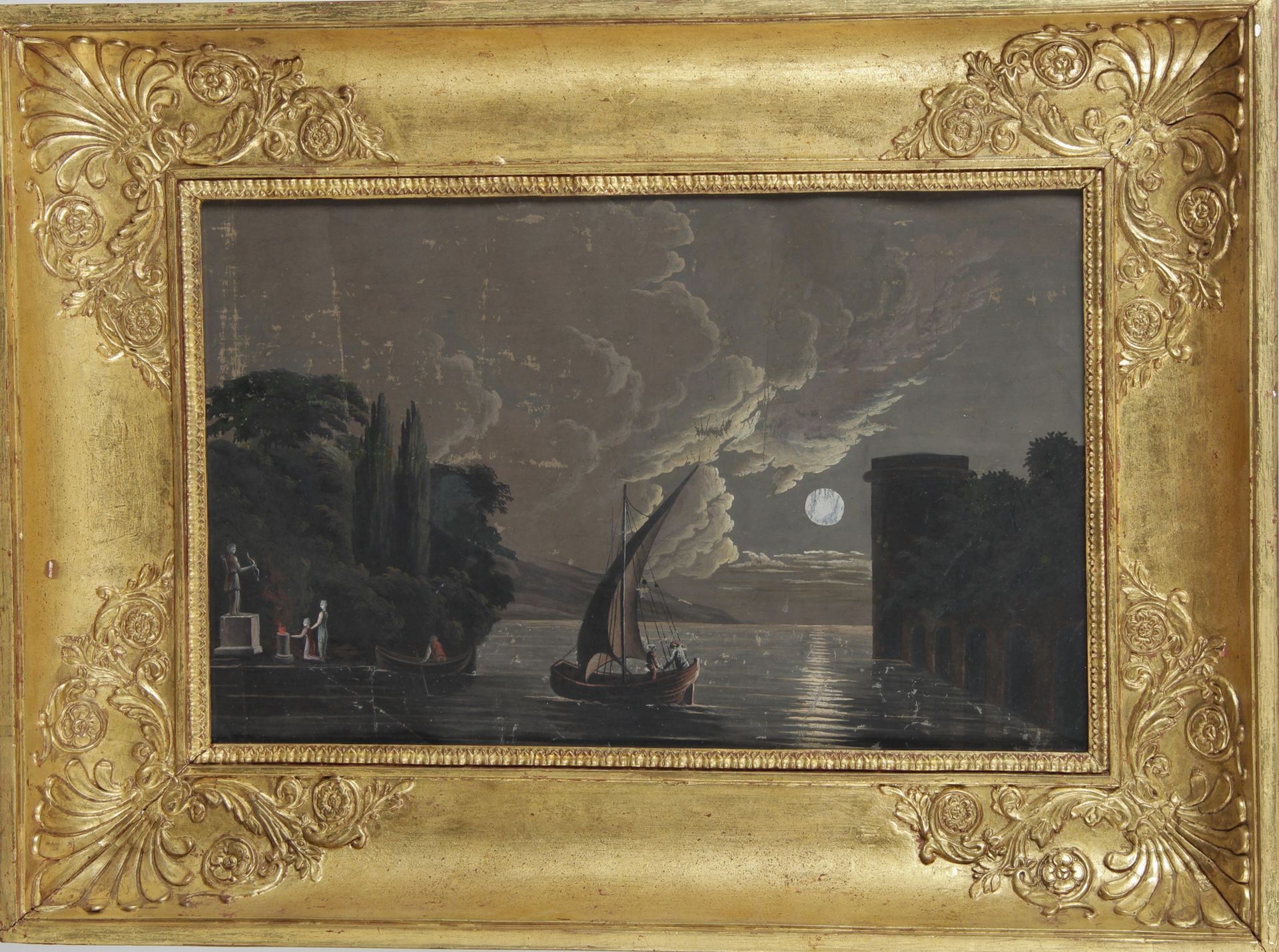 Null paciente francés del siglo xix,

"Barco a la luz de la luna".

Gouache sobr&hellip;